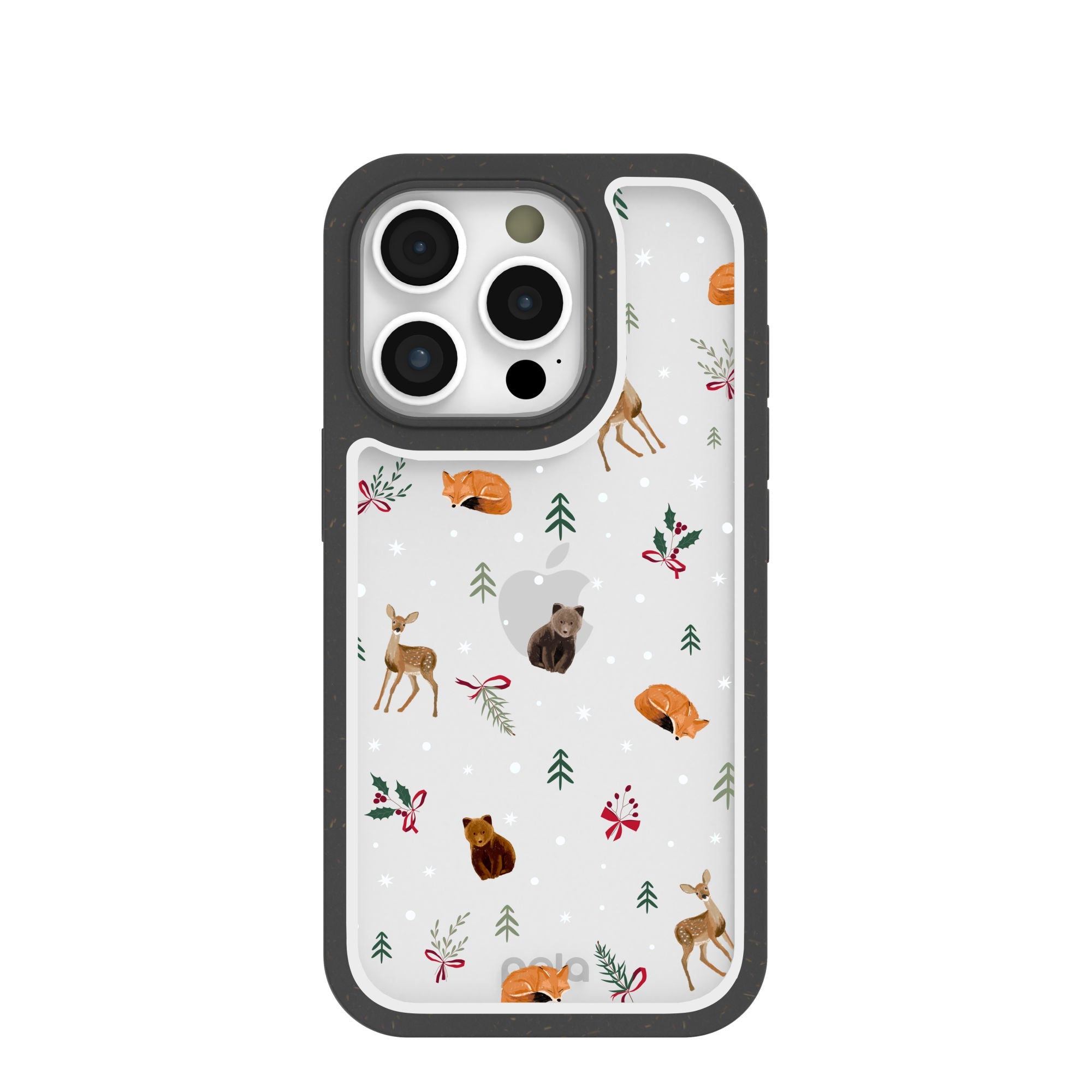BlackTree Clear Winter Woodland iPhone 16 Pro Case With Black Ridge
