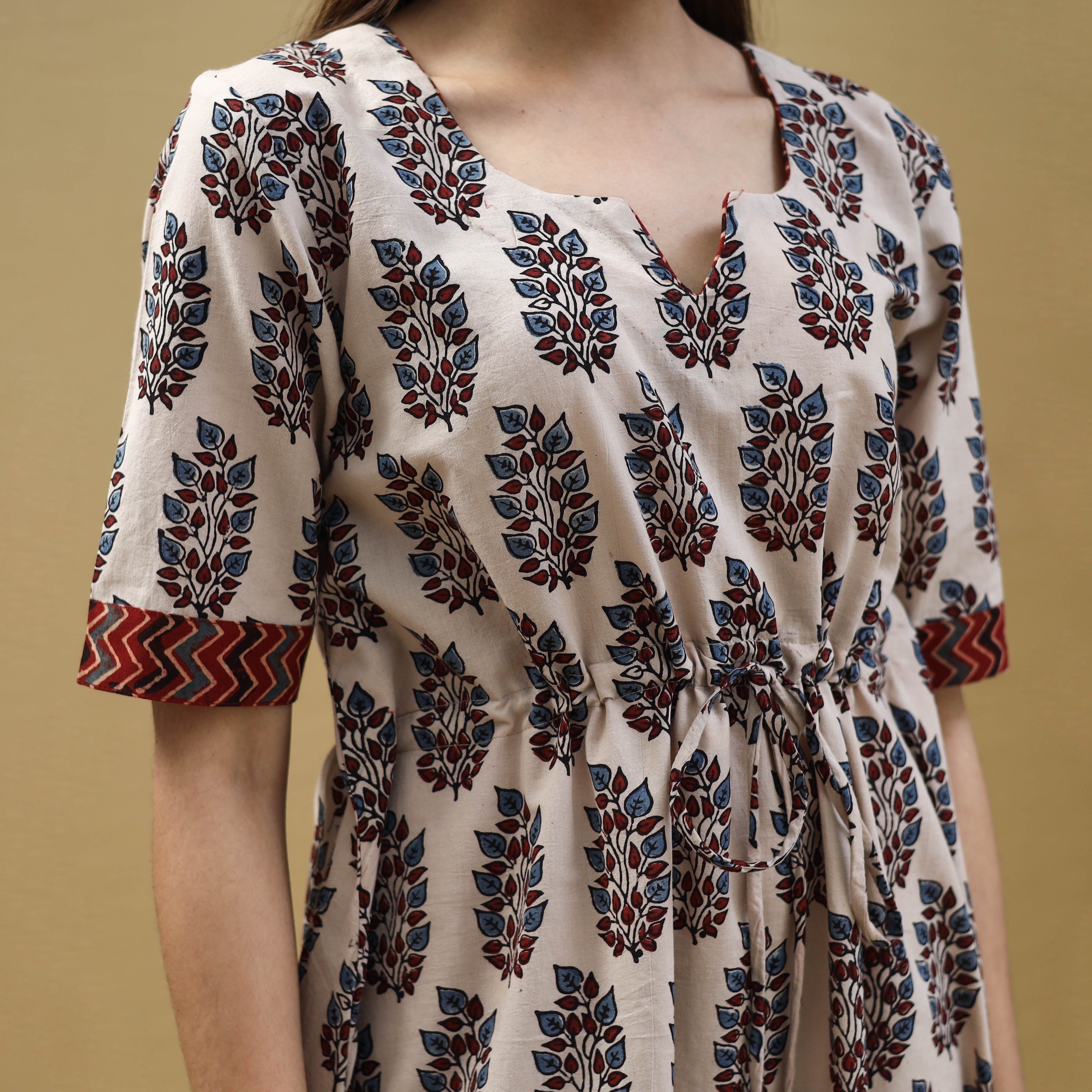ITOKRI CASUALS Beige - Block Print Cotton Flared Short Ajrakh Dress 12 - view 4