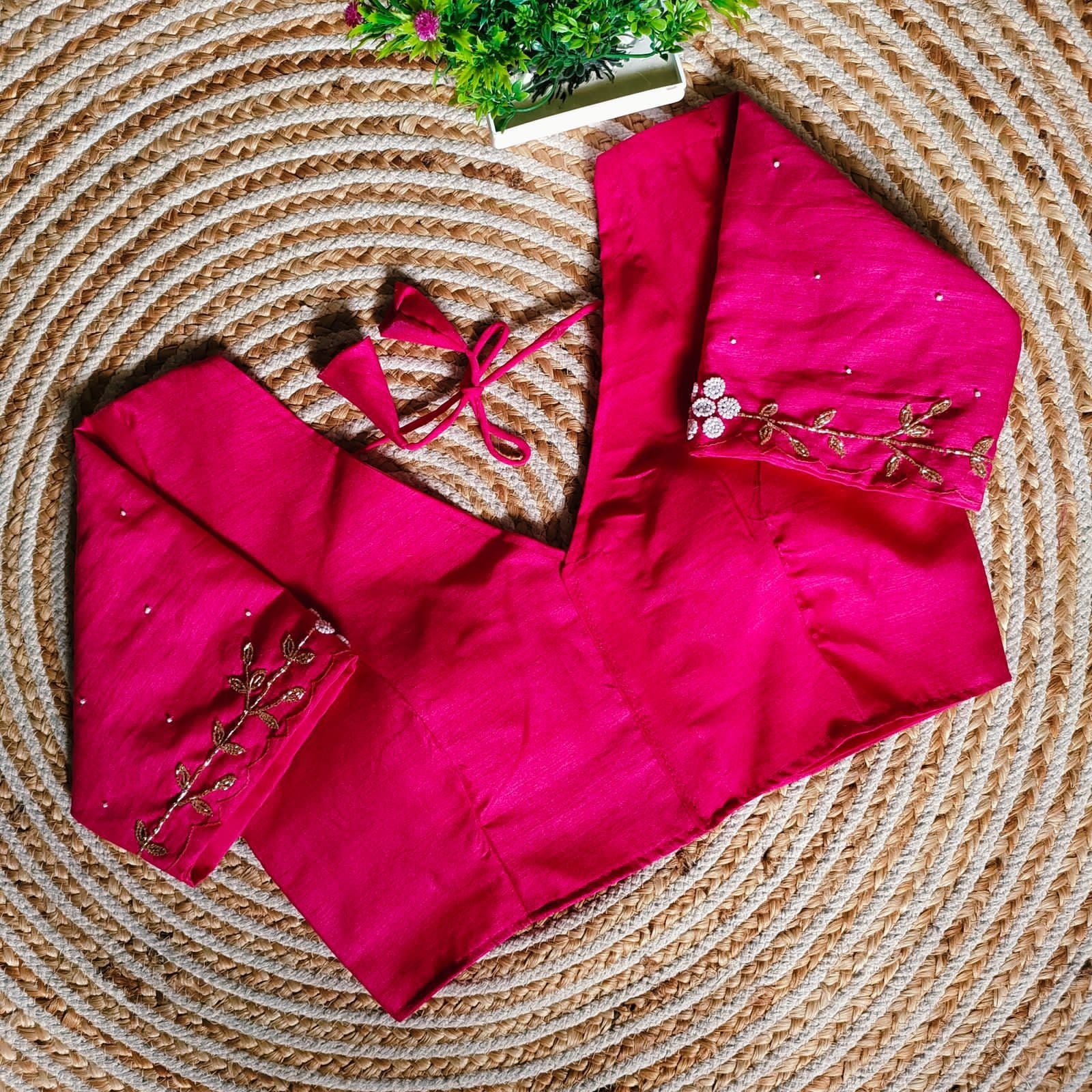 ClothsVilla Pink Festival Wear Blouse in Assami Silk with Handcrafted Golden and Pearl Work
