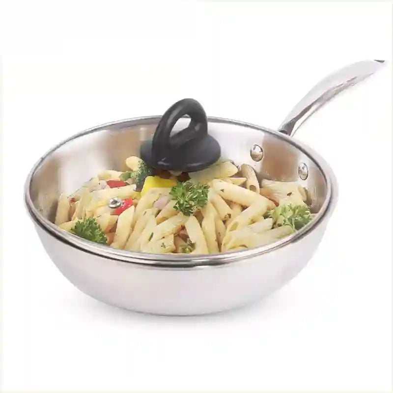 The Indus Valley TurboCuk Tri-ply Stainless Steel Fry Pan+ Glass Lid, Premium Quality, 3 Layer Thick Body, 100% Toxin-free, Non-stick, Induction & Gas