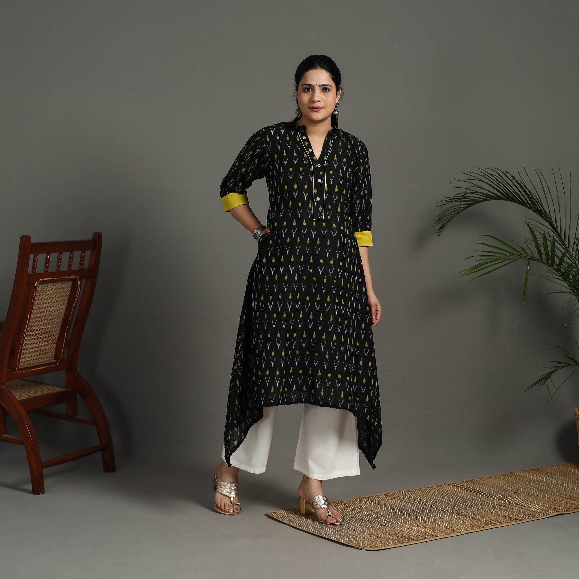 ITOKRI CASUALS Black - Mercerised Cotton A-Line Pochampally Ikat Kurta 21 - view 3