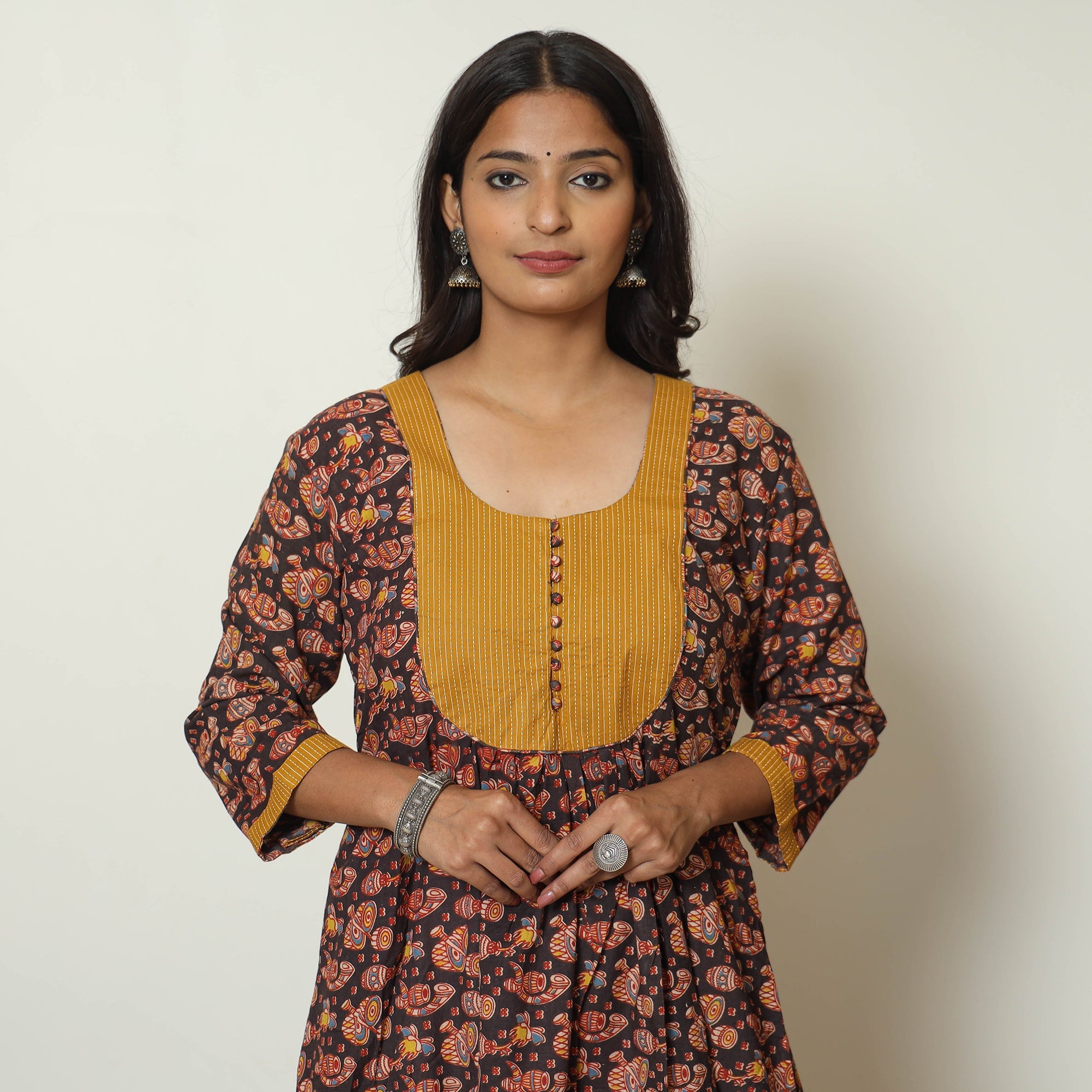ITOKRI CASUALS Black - Kalamkari Printed Cotton A-Line Kurta 32