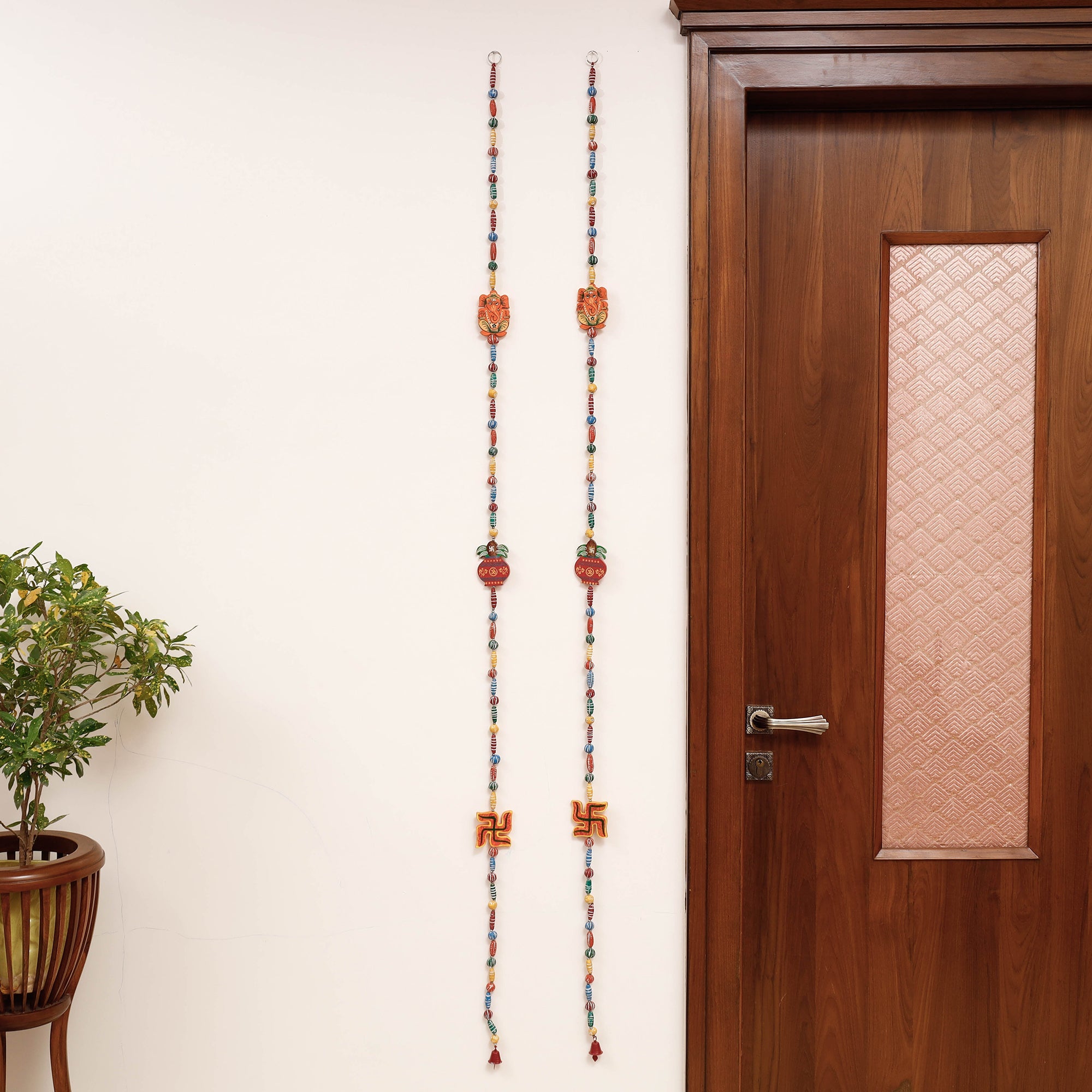 DEVENDRA SINGH Banaras Handpainted Wooden & Terracotta Beads Decorative Hanging (Set of 2)