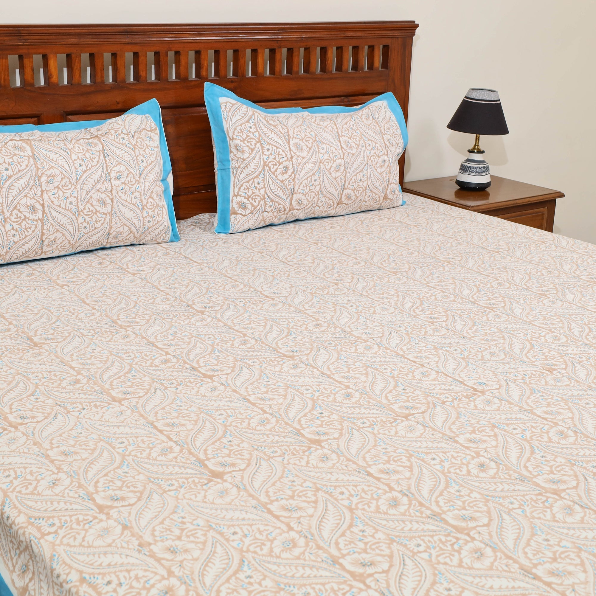 ARTISAN HAND BLOCK PRINTS Beige - Pure Cotton Double Sanganeri Print Bed Sheet 09 - view 2
