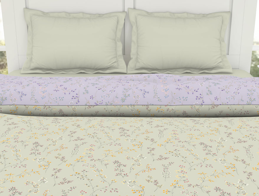 Spaces India Floral Mystic Blue - Light Grey 100% Cotton Shell Double Quilt / AC Comforter - Bohemia By Spaces - view 4