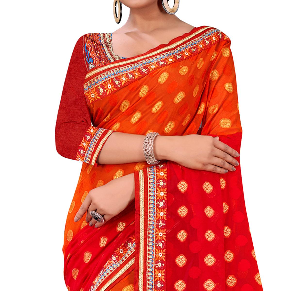 Peachmode Eye-catching Red Colored Party Wear Georgette Saree - view 2