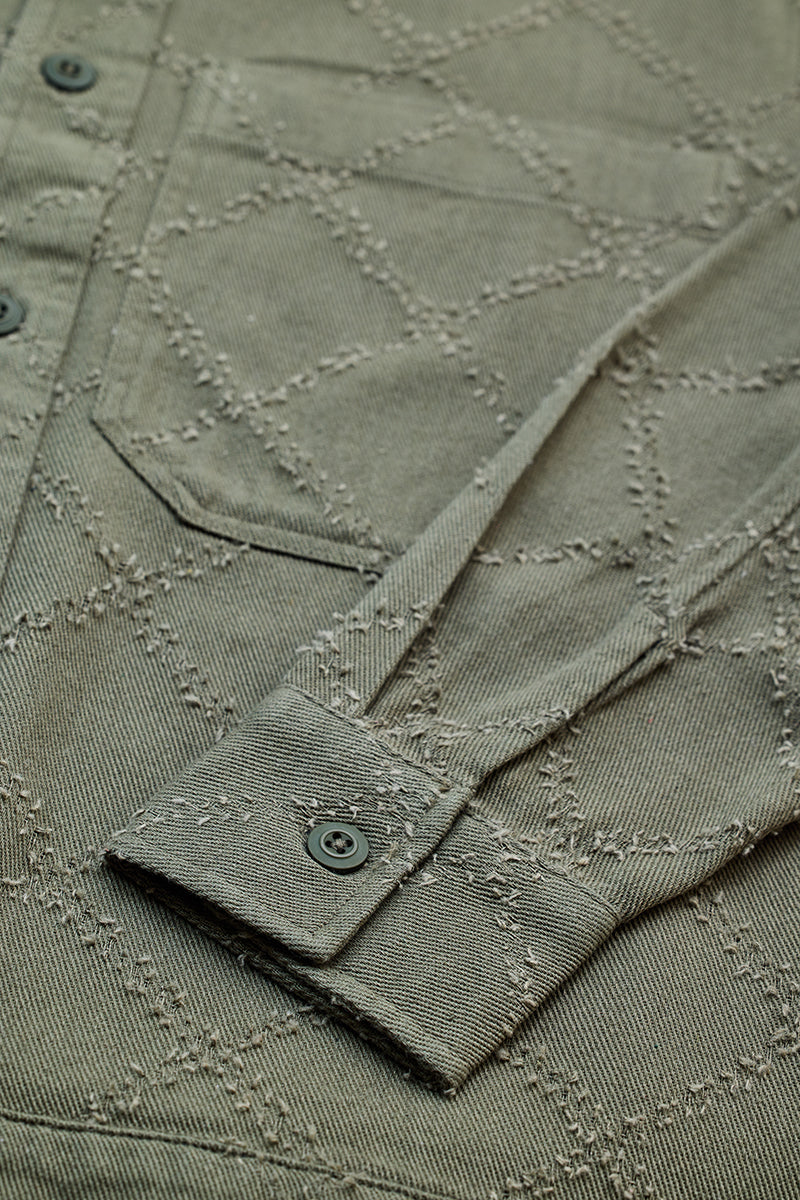 SNITCH Olive Geometric Overshirt - view 8