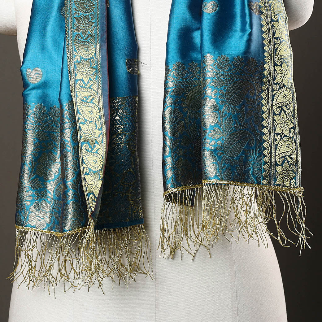 ITOKRI CRAFTS INITIATIVE Blue - Brocade Handloom Silk Nakshi Buti Banarasi Stole 29 - view 3