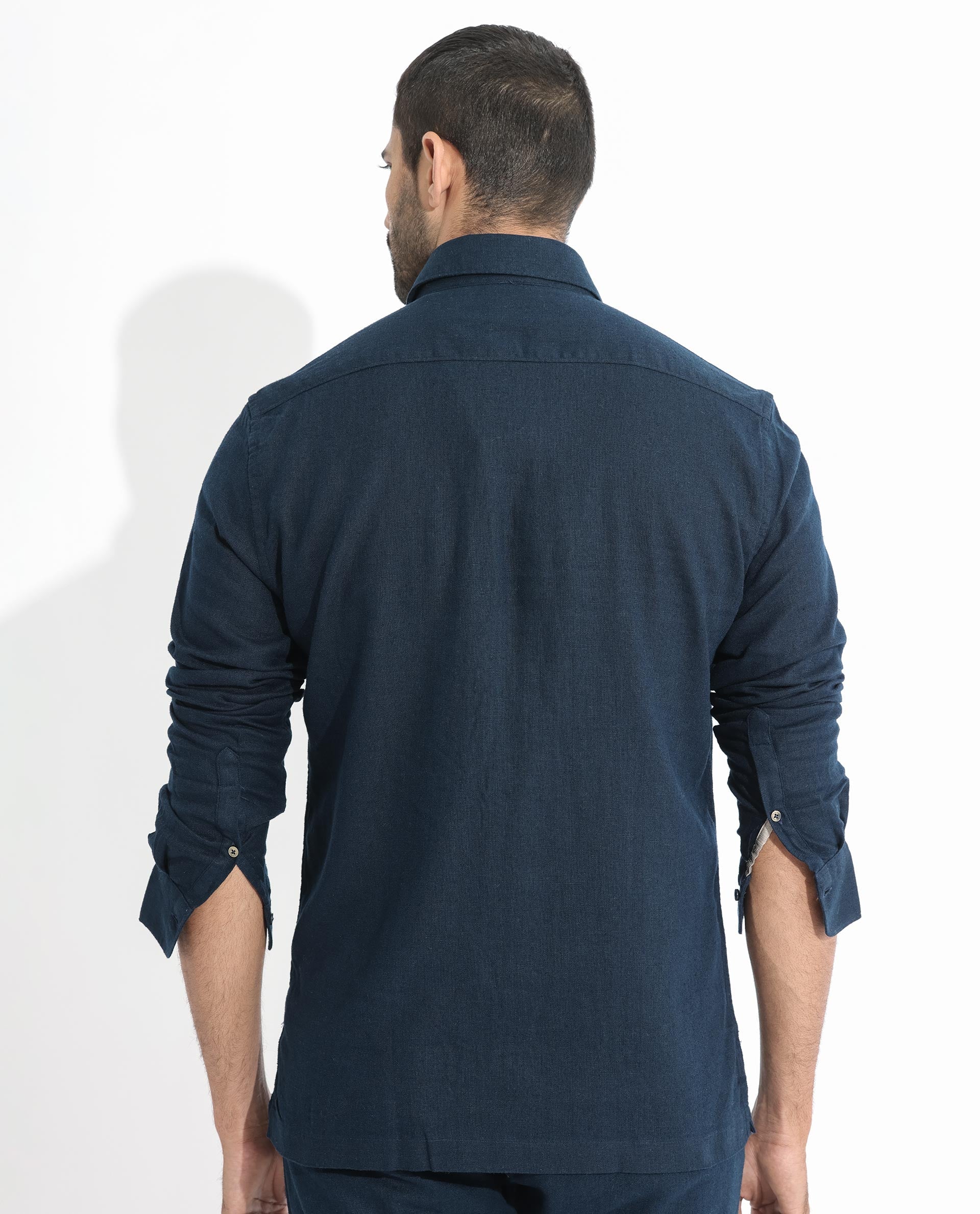 Rare Rabbit Men's Lunet Dark Navy Linen Full Sleeves Solid Shirt - view 8