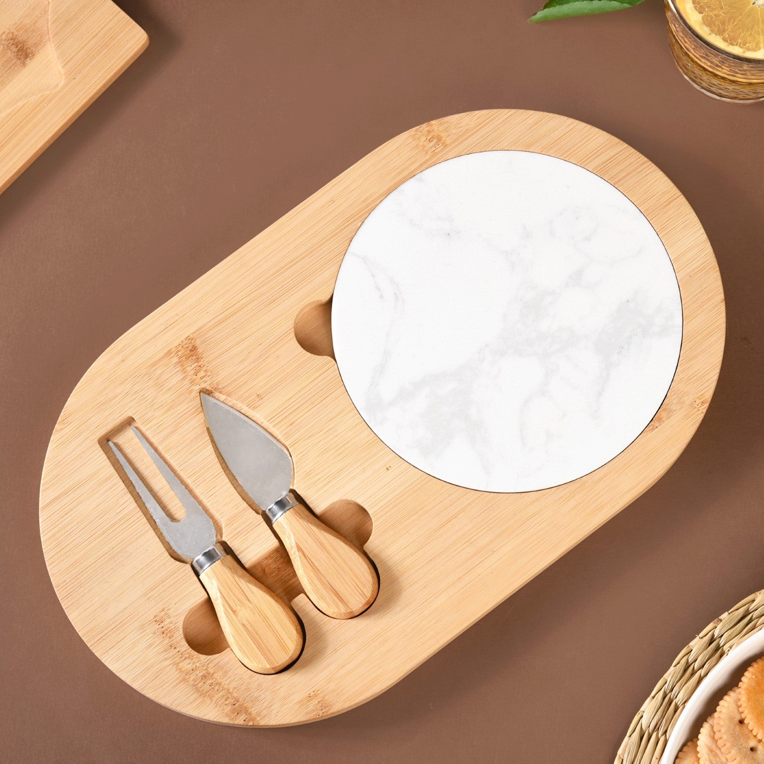 Nestasia Wooden Cheese Platter Set With Marble Board And Cheese Cutlery - view 6