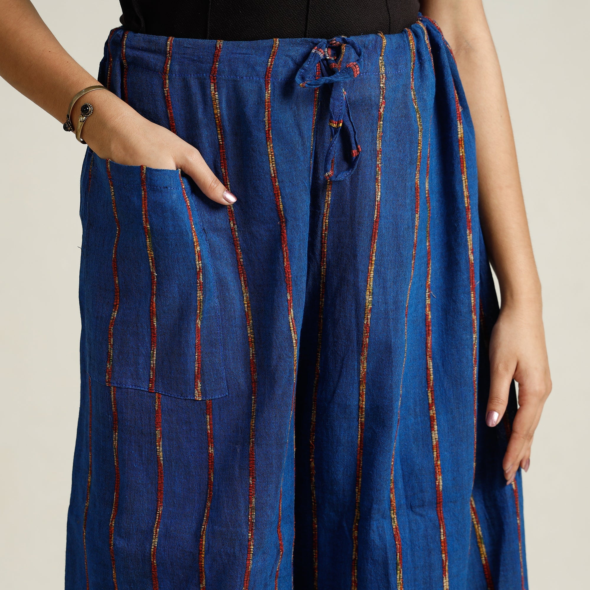 ASALKAAR Blue - Bengal Khesh Weaving Kantha Embroidery Cotton Palazzo 42 - view 3