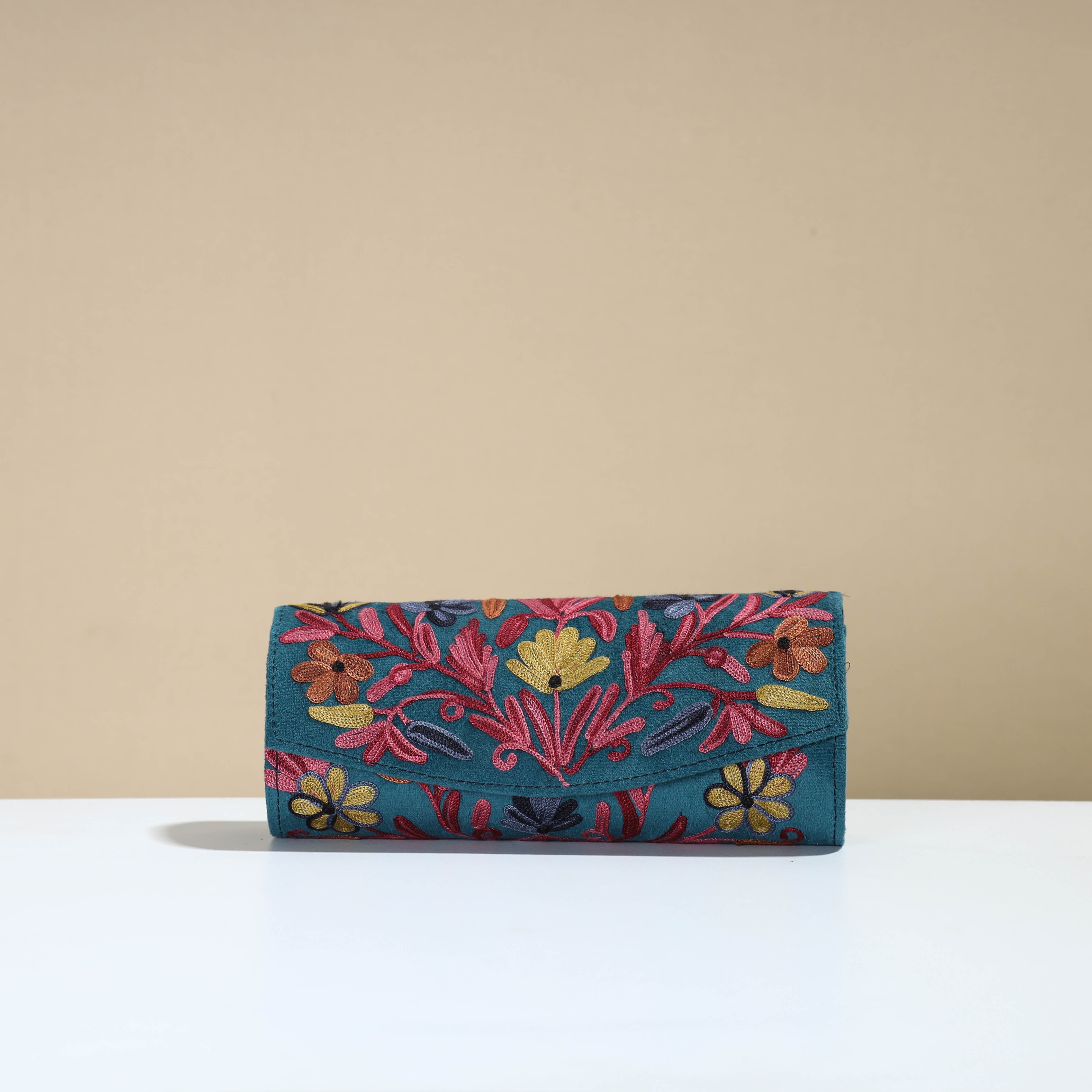 ITOKRI CRAFTS INITIATIVE Blue - Kashmiri Crewel Hand Embroidery Velvet Clutch 25