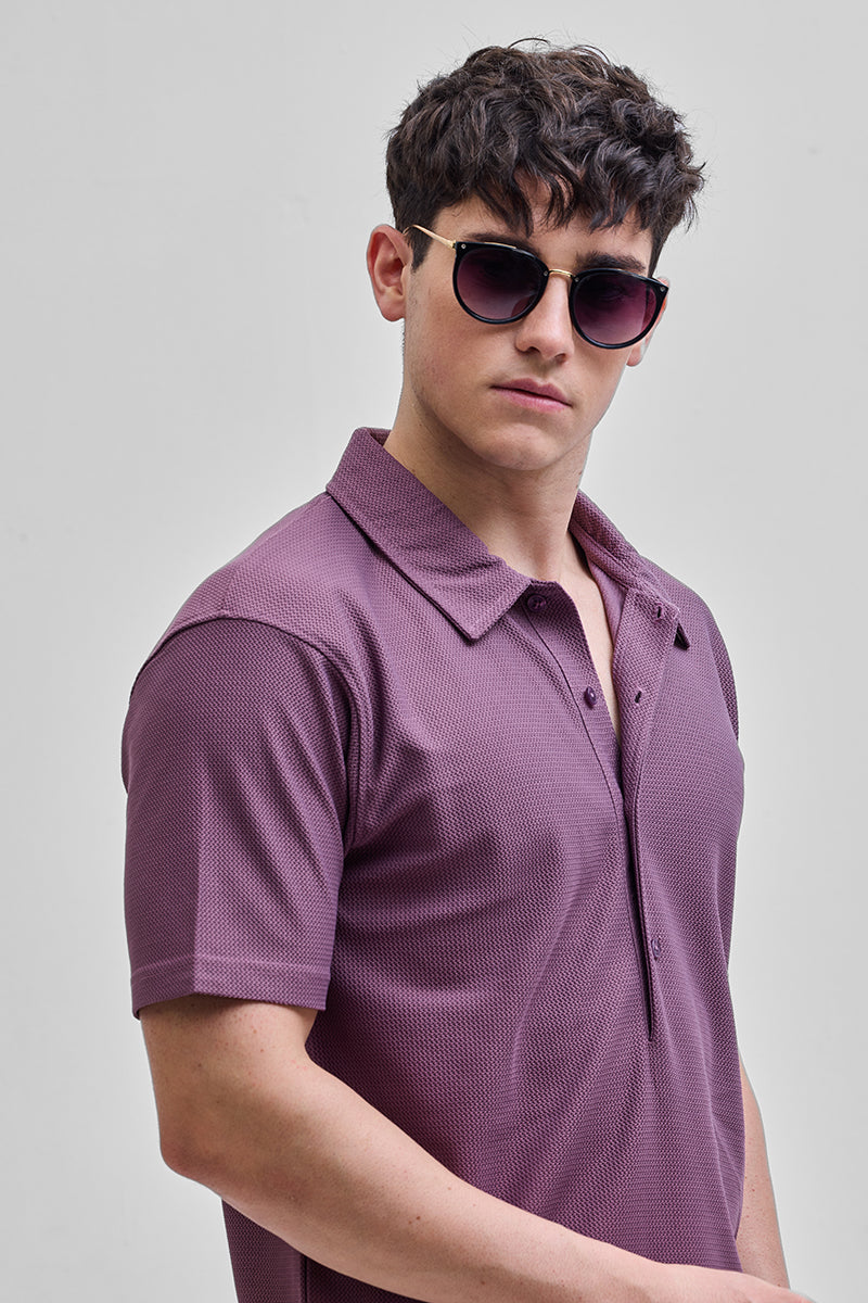 SNITCH Purple Textured Polo T-Shirt - view 5