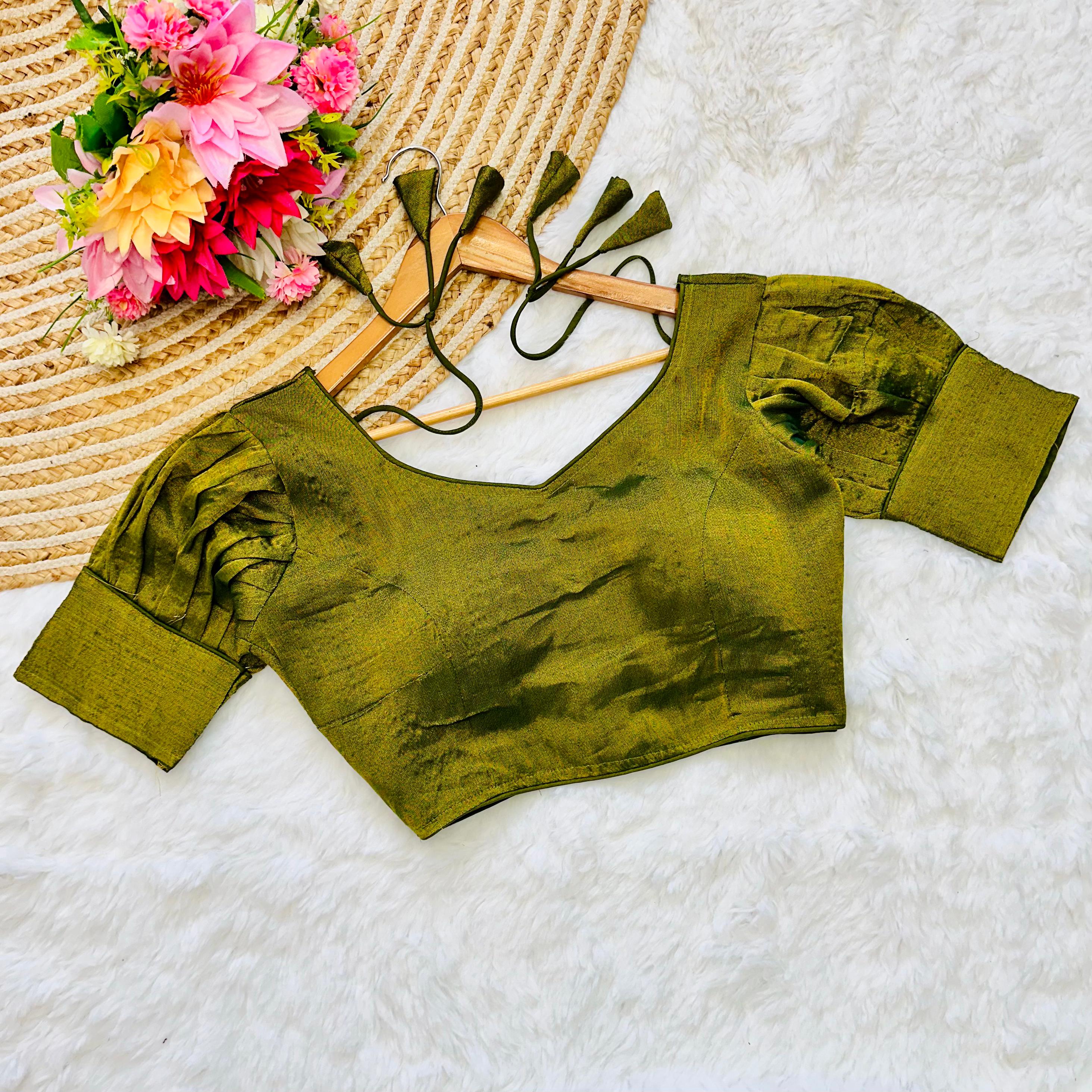 ClothsVilla Mehndi Color Jari Weaving Blouse in Jari Kobra Fabric