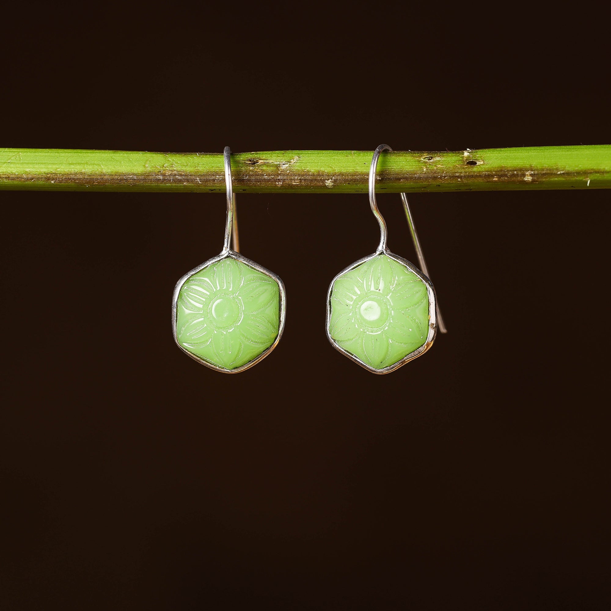 WHITE RIVER STORIES Antique Silver Finish Oxidised Brass Base Stone Work Earrings