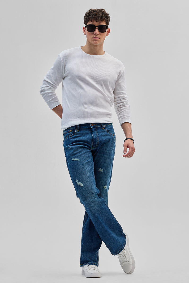 SNITCH Denim Blue Distressed Bootcut Jeans - view 3