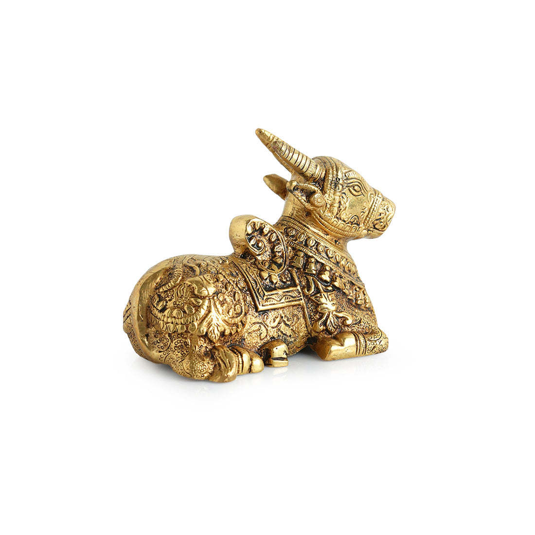 EXCLUSIVELANE 'Nandi' Carved Brass Showpiece Idol (Hand-Etched, 0.9 Kg) - view 3