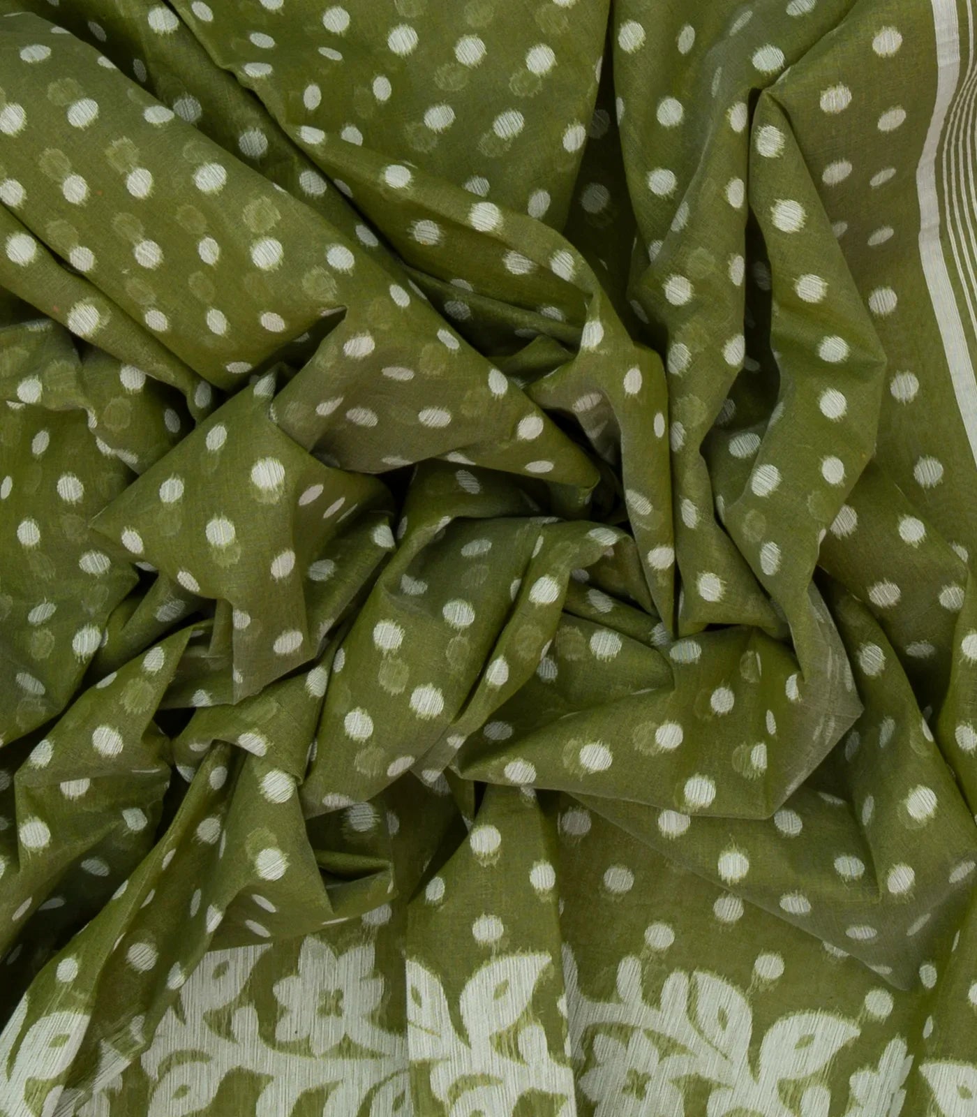 RmKV Cardamom Green Bengal Cotton Saree With Coin Motifs - view 3