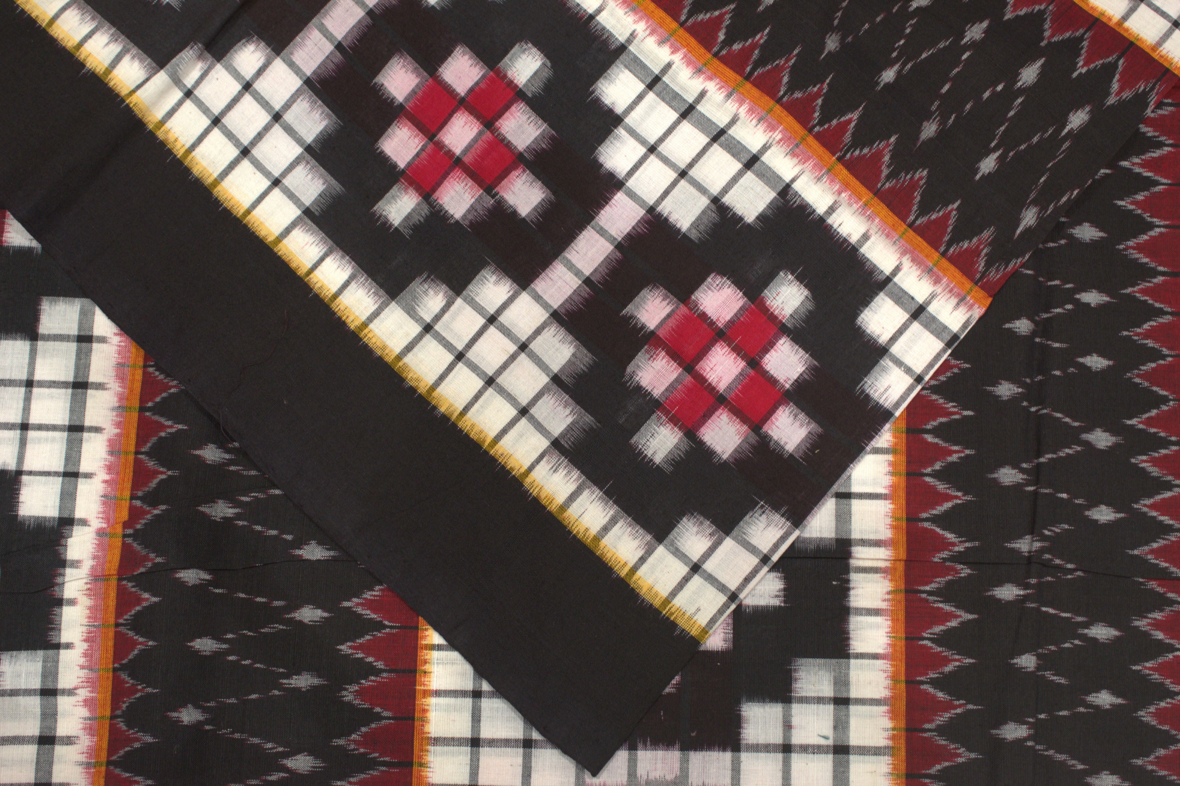 IndianVillèz White Black Pasapali Theme Sambalpuri Ikat Cotton Fabric - view 2