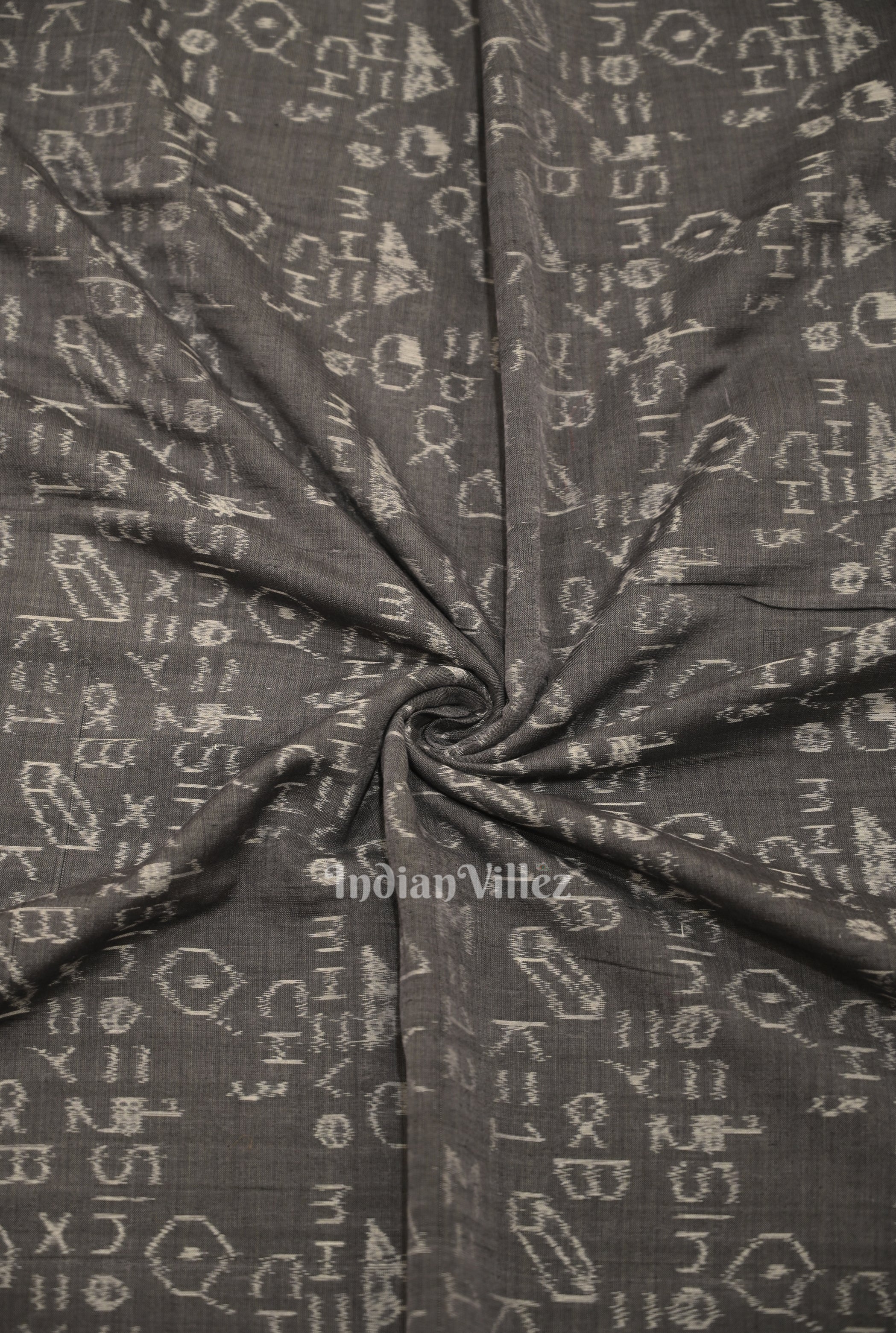 IndianVillèz Ash Gray Geometry Theme Odisha Ikat Sambalpuri Cotton Fabric