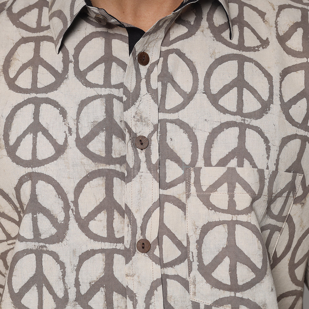 BINDAAS UNLIMITED Beige - Bindaas Block Printed Natural Dyed Cotton Men Half Sleeve Shirt - view 3