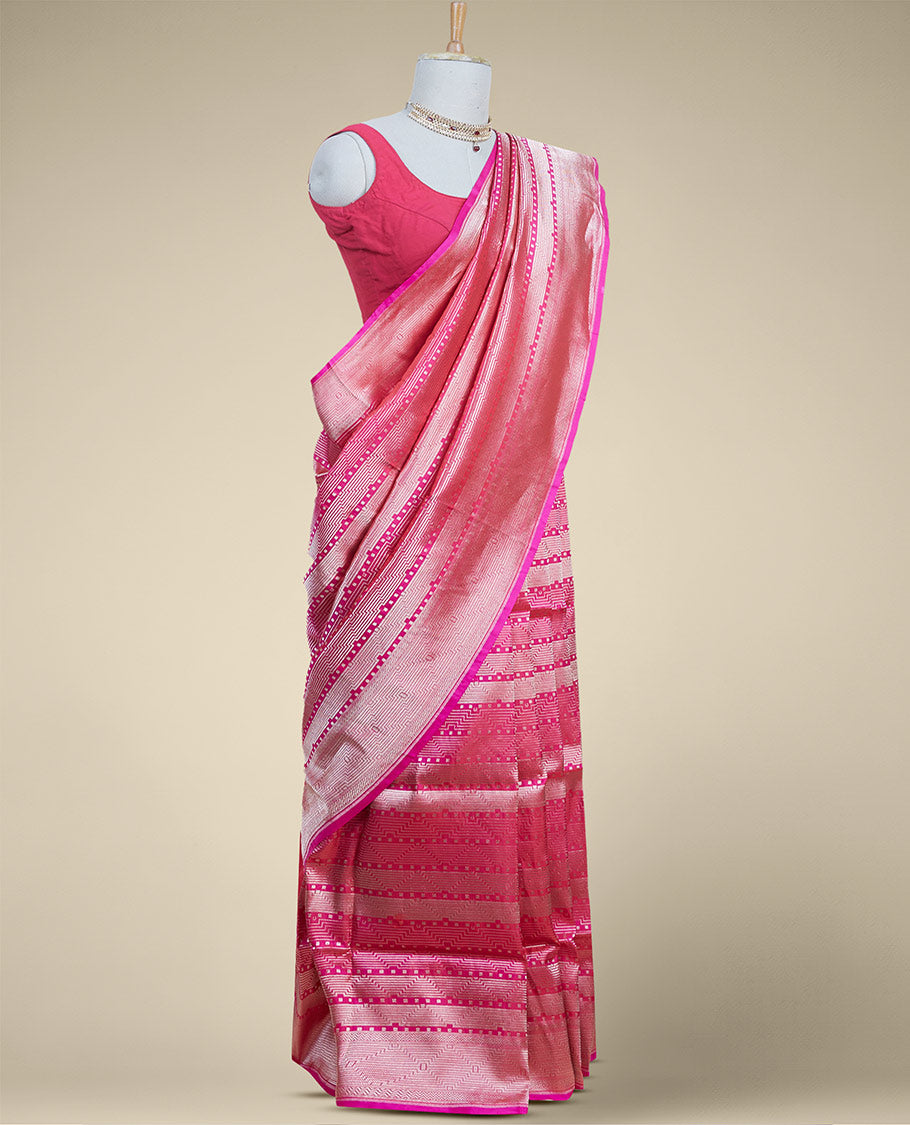 Pothys Pink geometric zari design banaras silk saree with self geometric zari border - view 2