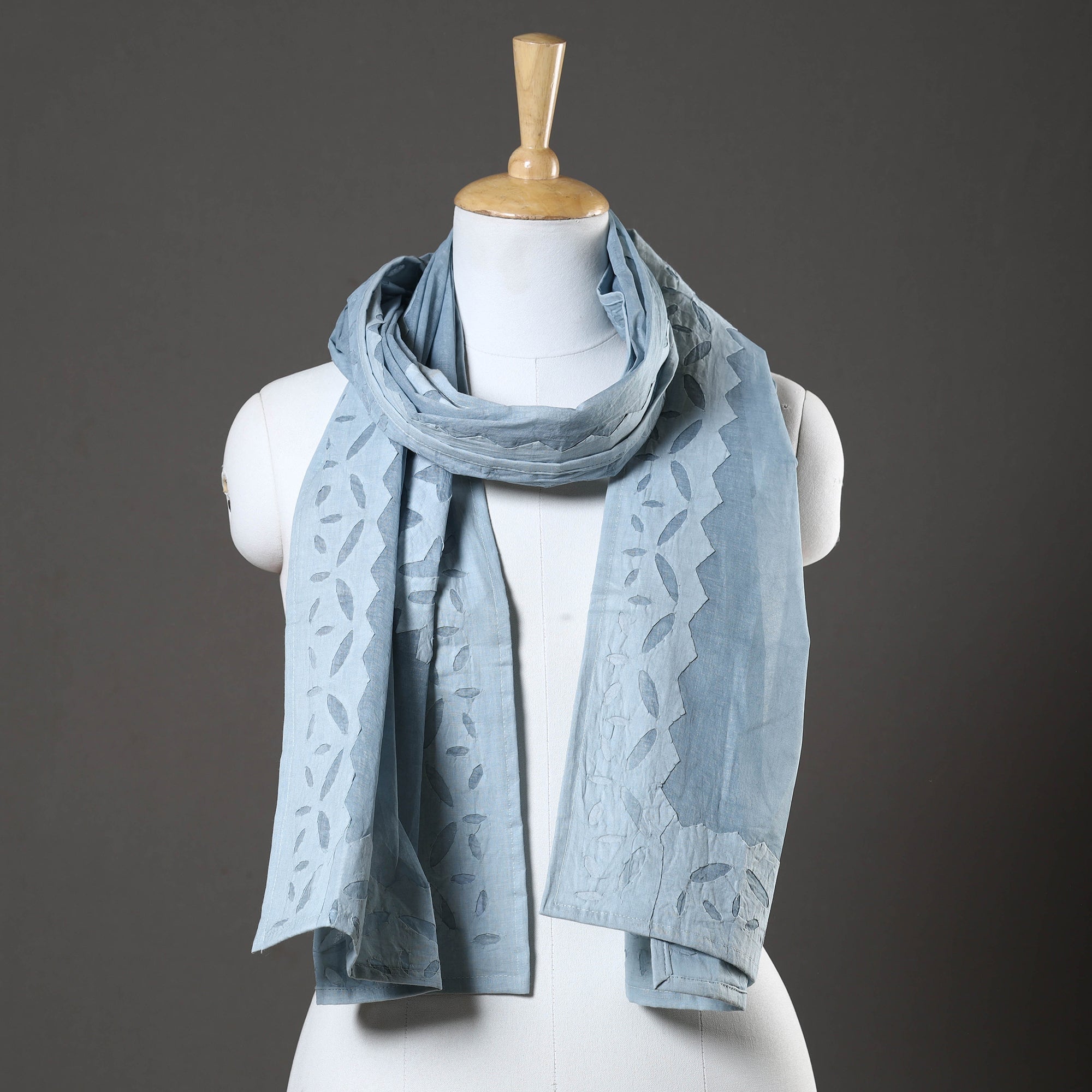 SHADES OF MARUDHARA Blue - Barmer Applique Cut Work Cotton Stole