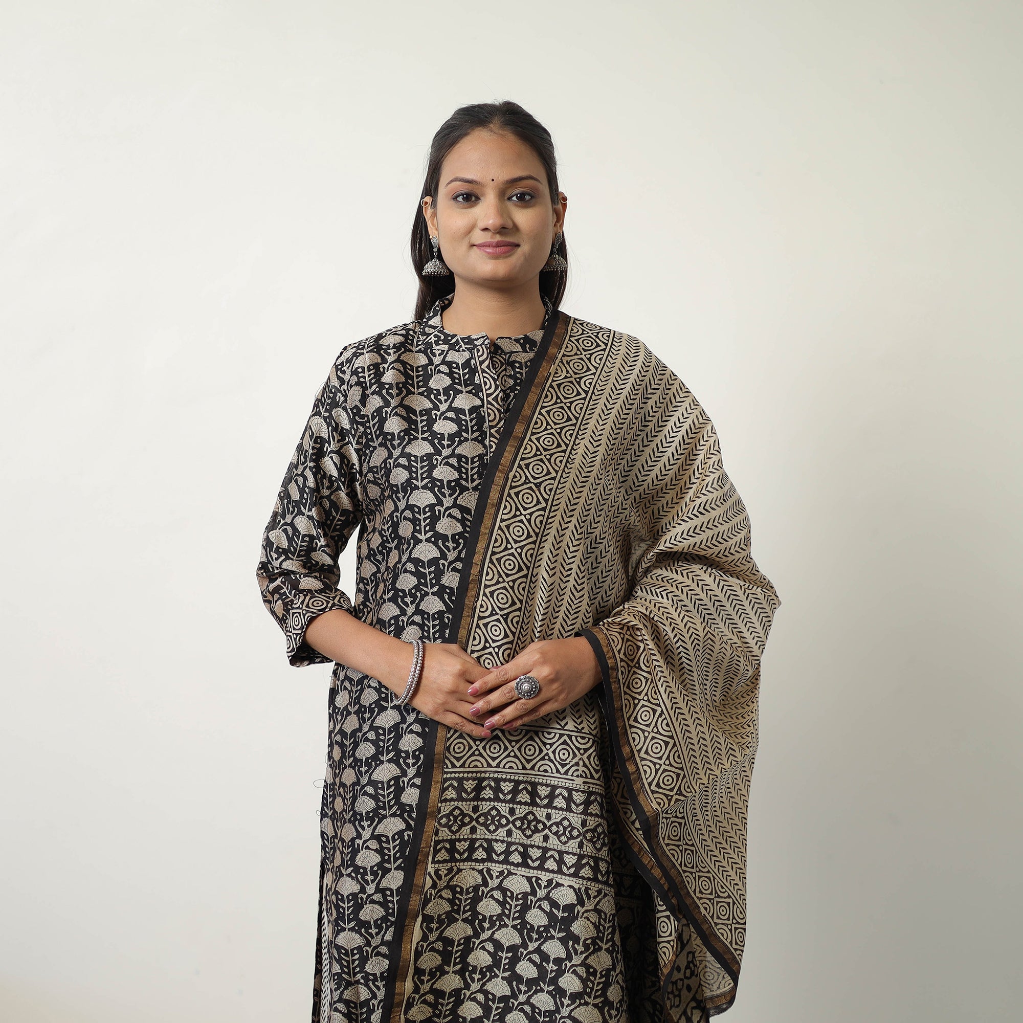 ITOKRI CASUALS Black - Chanderi Silk Hand Block Bagru Print Kurta Set 07