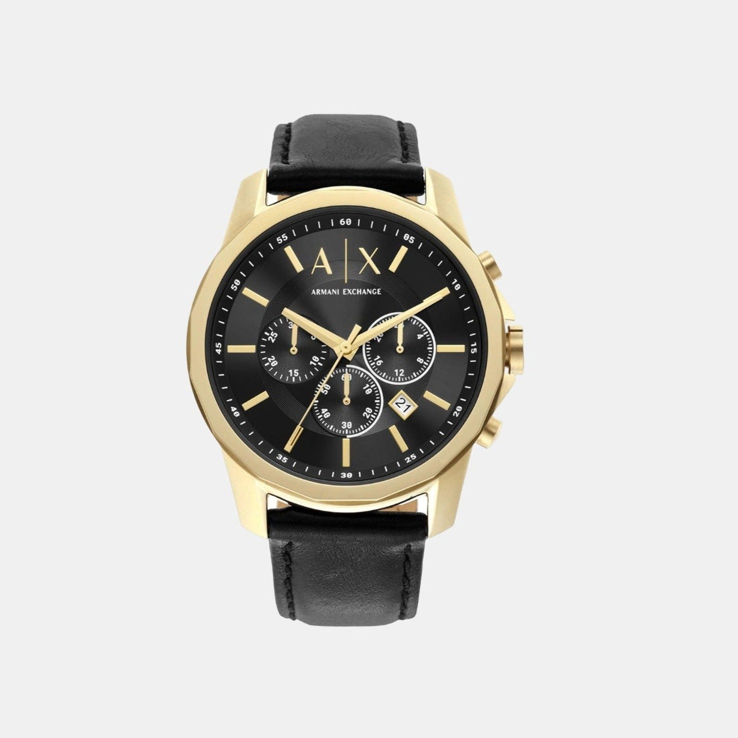 Armani Exchange Banks Men Quartz Black Dial Chronograph Leather Watch AX7133SET