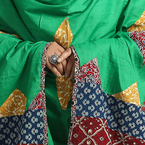 SHADES OF MARUDHARA Applique Patchwork Cotton Ajrakh Dupatta with Mirror Work 04 - view 4
