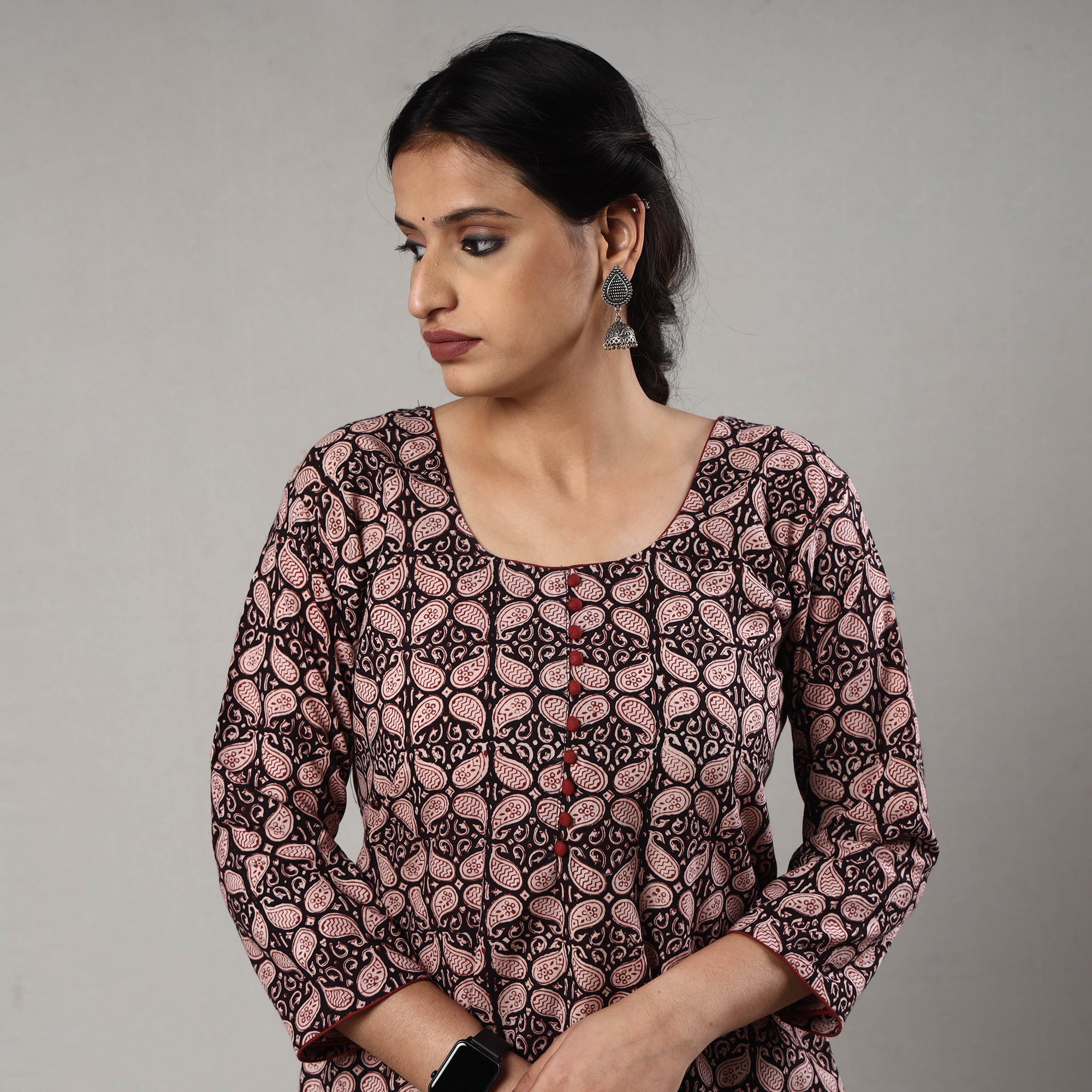 ITOKRI CASUALS Black - Block Print Cotton A-Line Bagh Kurta - view 4