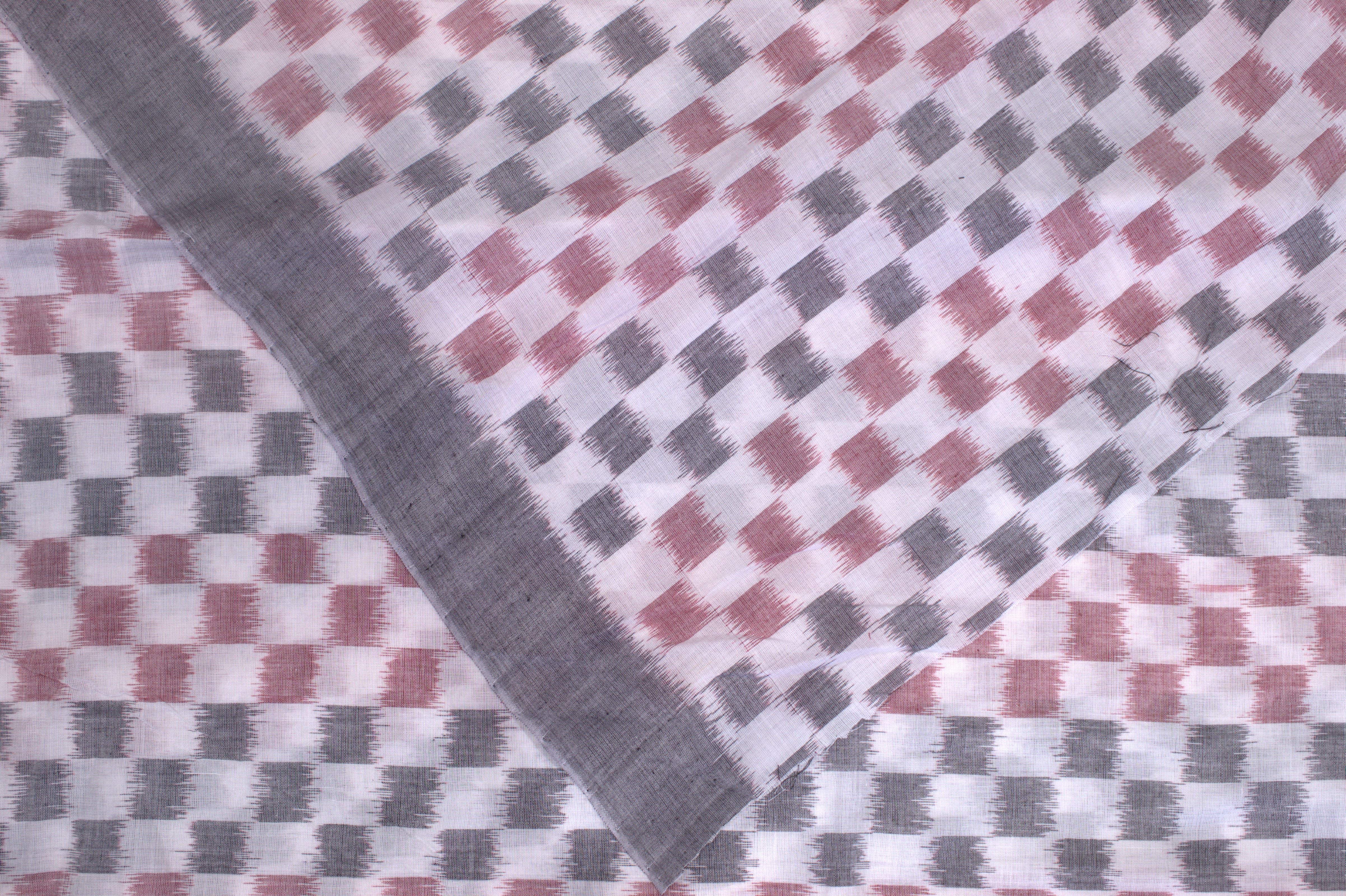 IndianVillèz White Red Tipa Design Sambalpuri Ikat Cotton Fabric - view 2