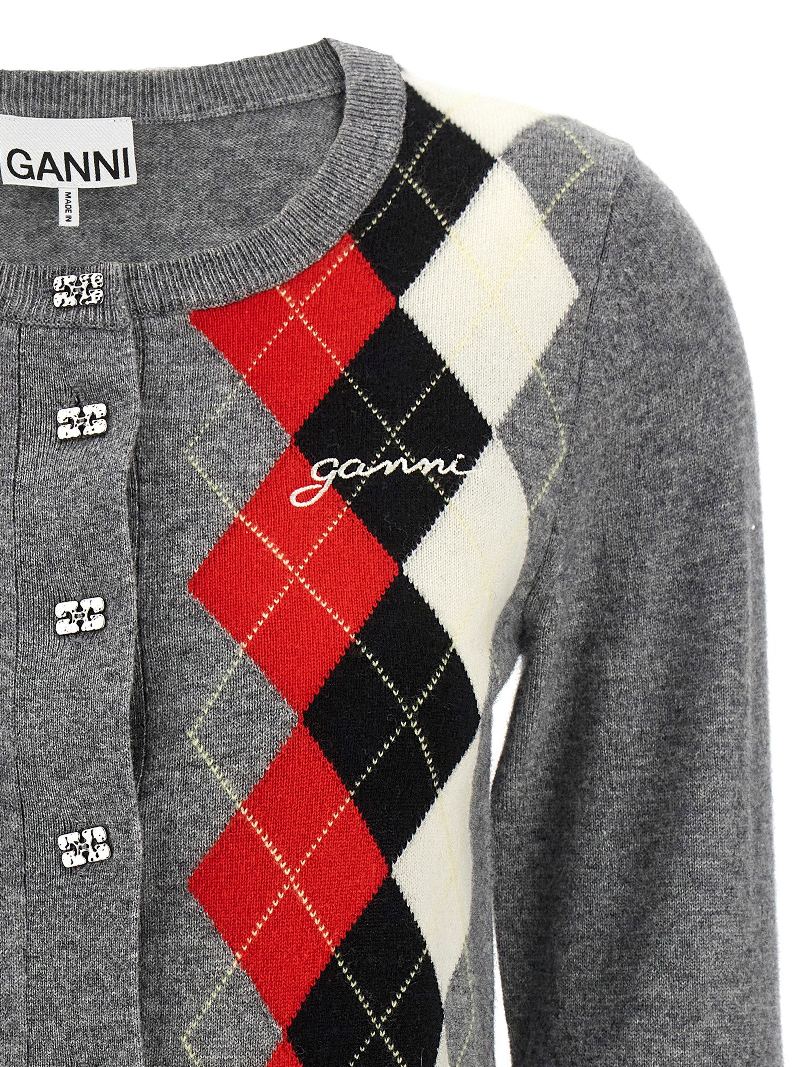 Ganni Grey Check Cardigan - view 3