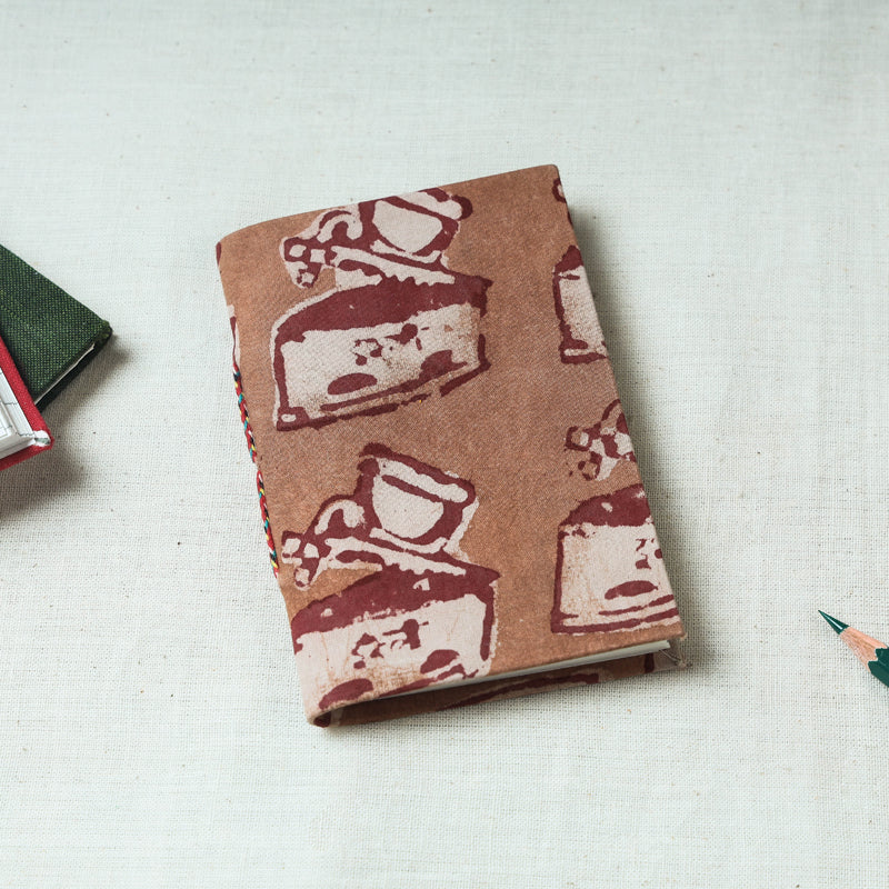 CHUTNEY CRAFT STUDIO Brown - Art Block Print Fabric Cover Handmade Paper Notebook (5 x 3.5 in)