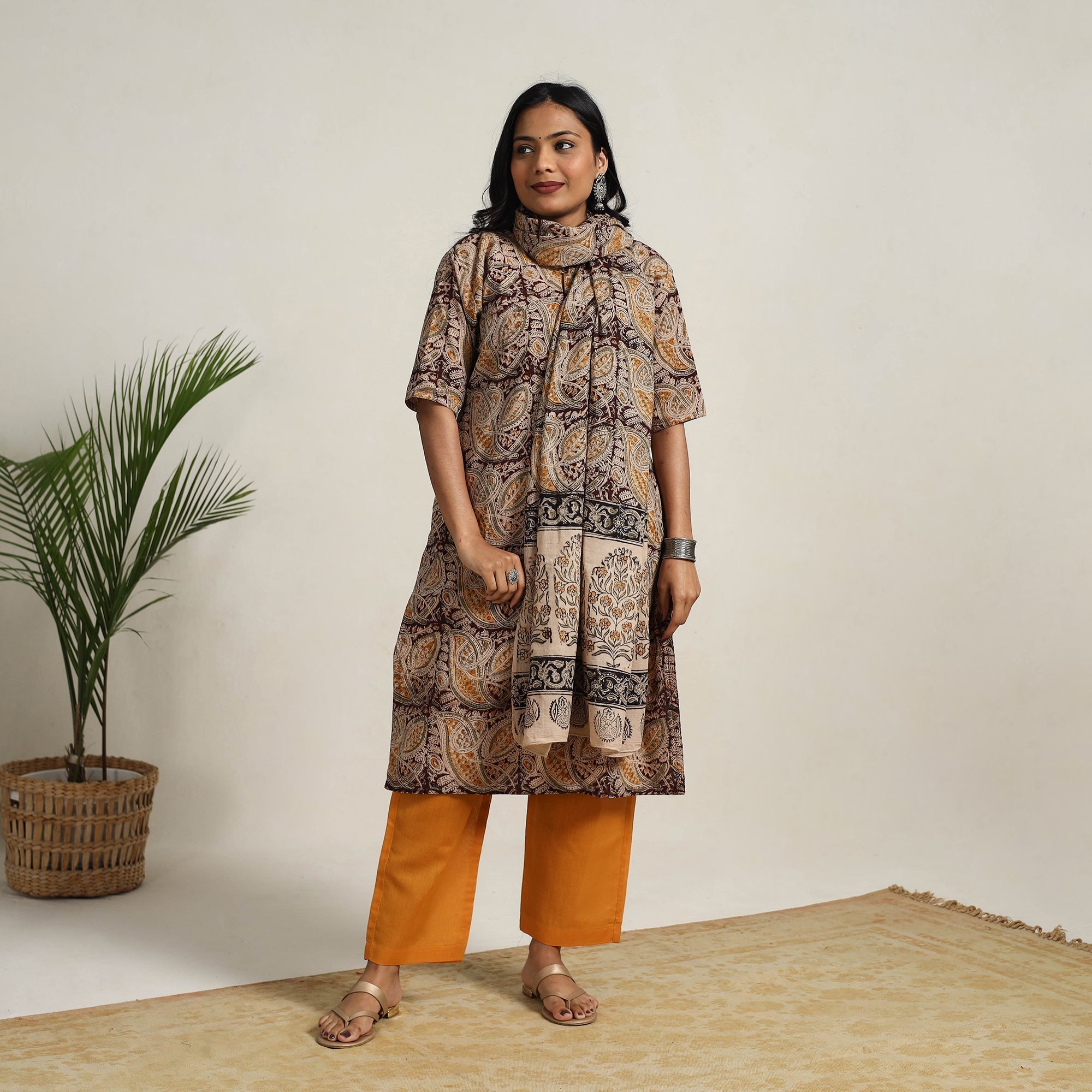 ITOKRI CASUALS Brown - Block Printed Cotton Kalamkari Kurta Set 11 - view 4