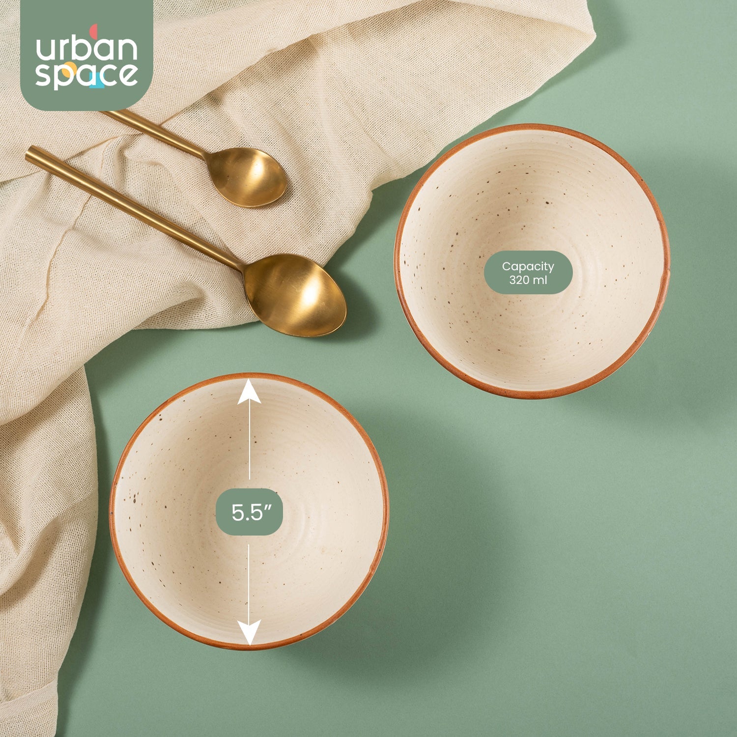 Urban Space Home Furnishing Handmade Ceramic Snack Bowls, Ramen Soup bowls, Serving Bowls, Set of 2, Natural Beige - view 4