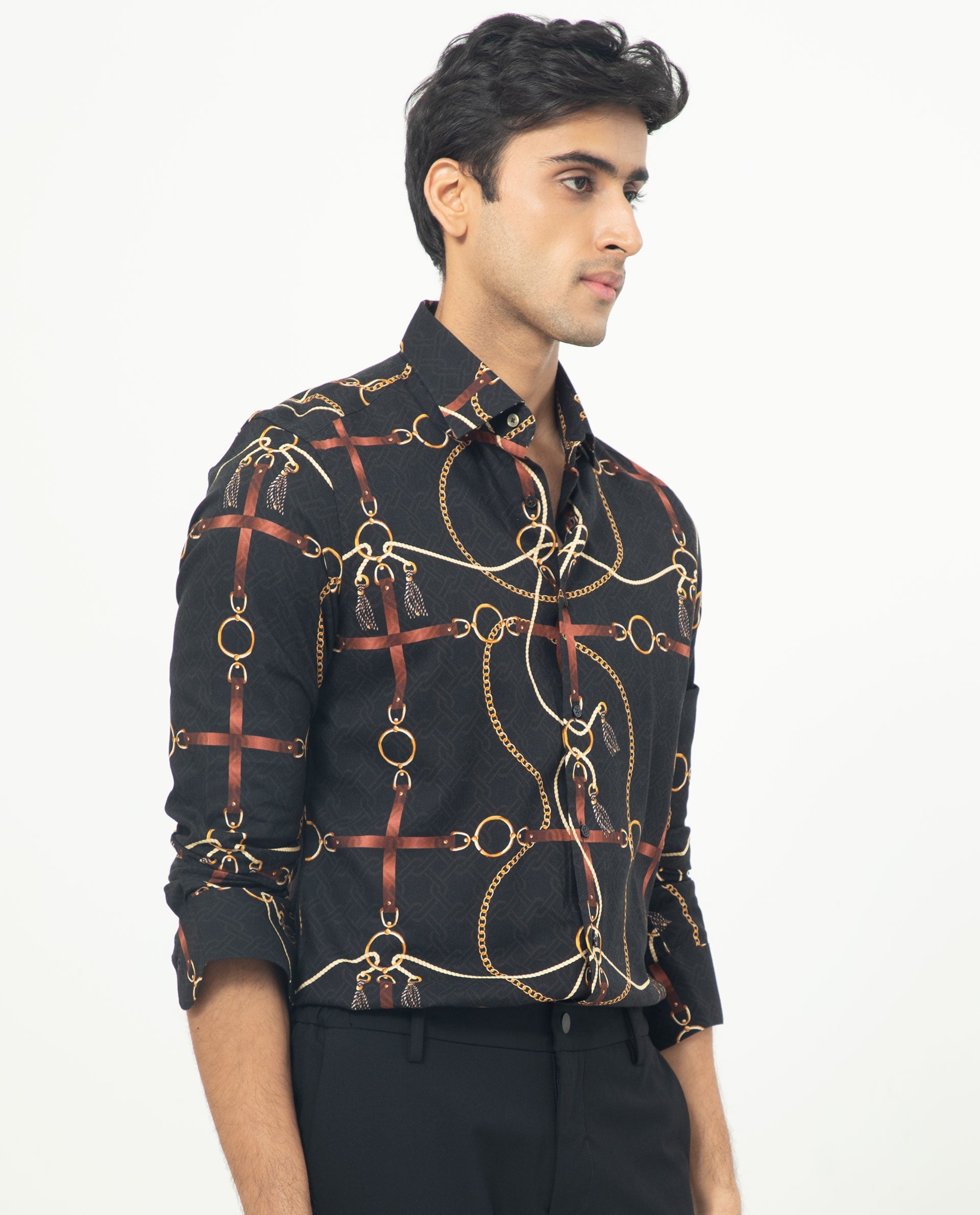 Rare Rabbit Men's Savor Black Cotton Viscose Fabric Geometric Print Full Sleeves Shirt - view 7