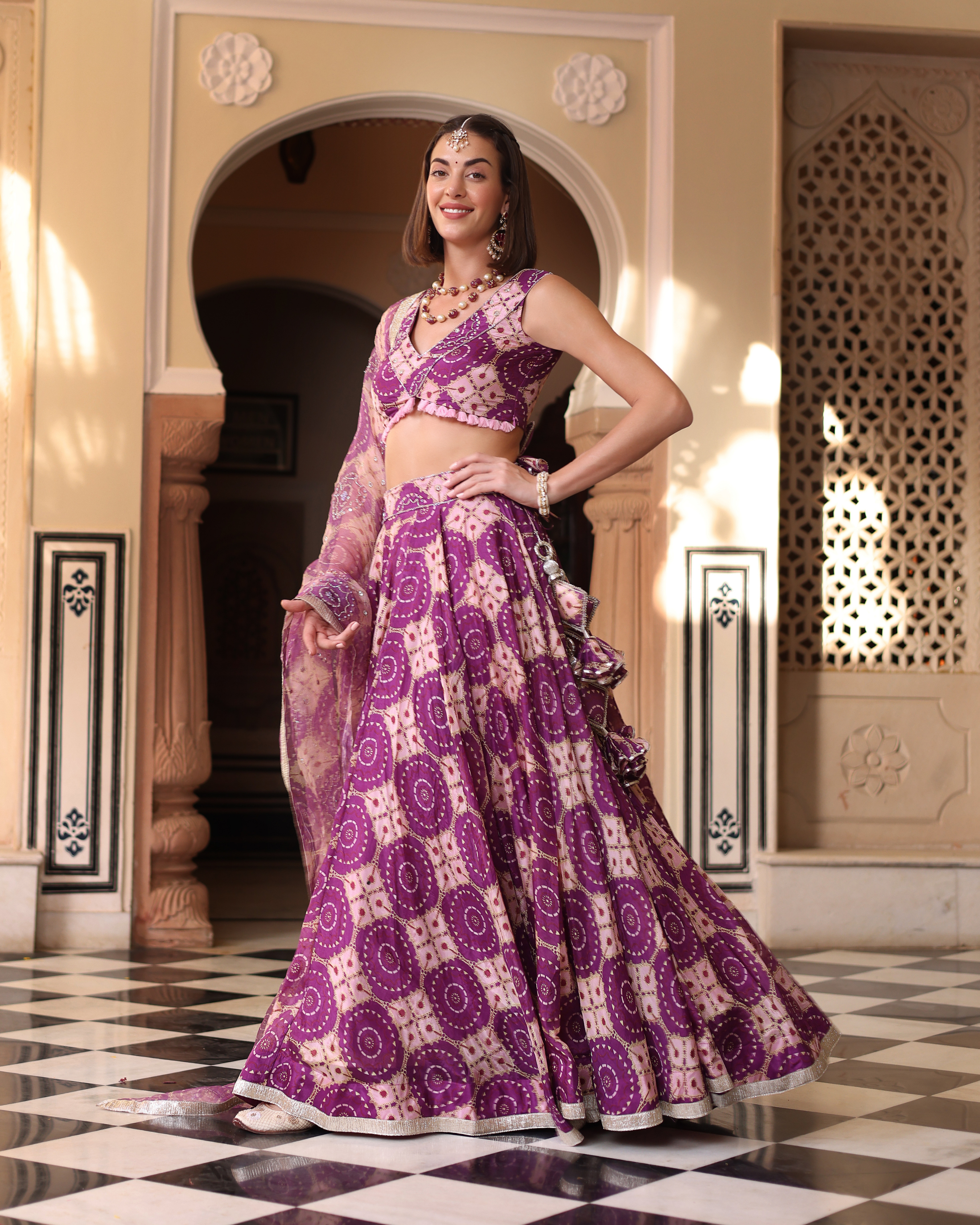 Aachho Lavender Printed Satin Lehenga Set – Women's - view 5