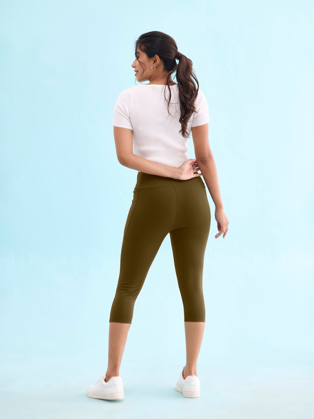 Go Colors Women Solid Olive Green High Rise Training Capri - view 3