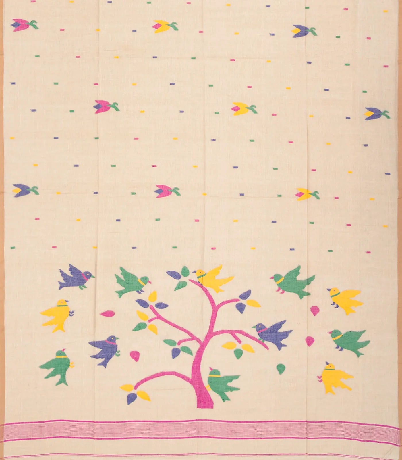 RmKV Cream Handloom Dhakai Cotton Saree With Floral Motifs-Cream - view 2