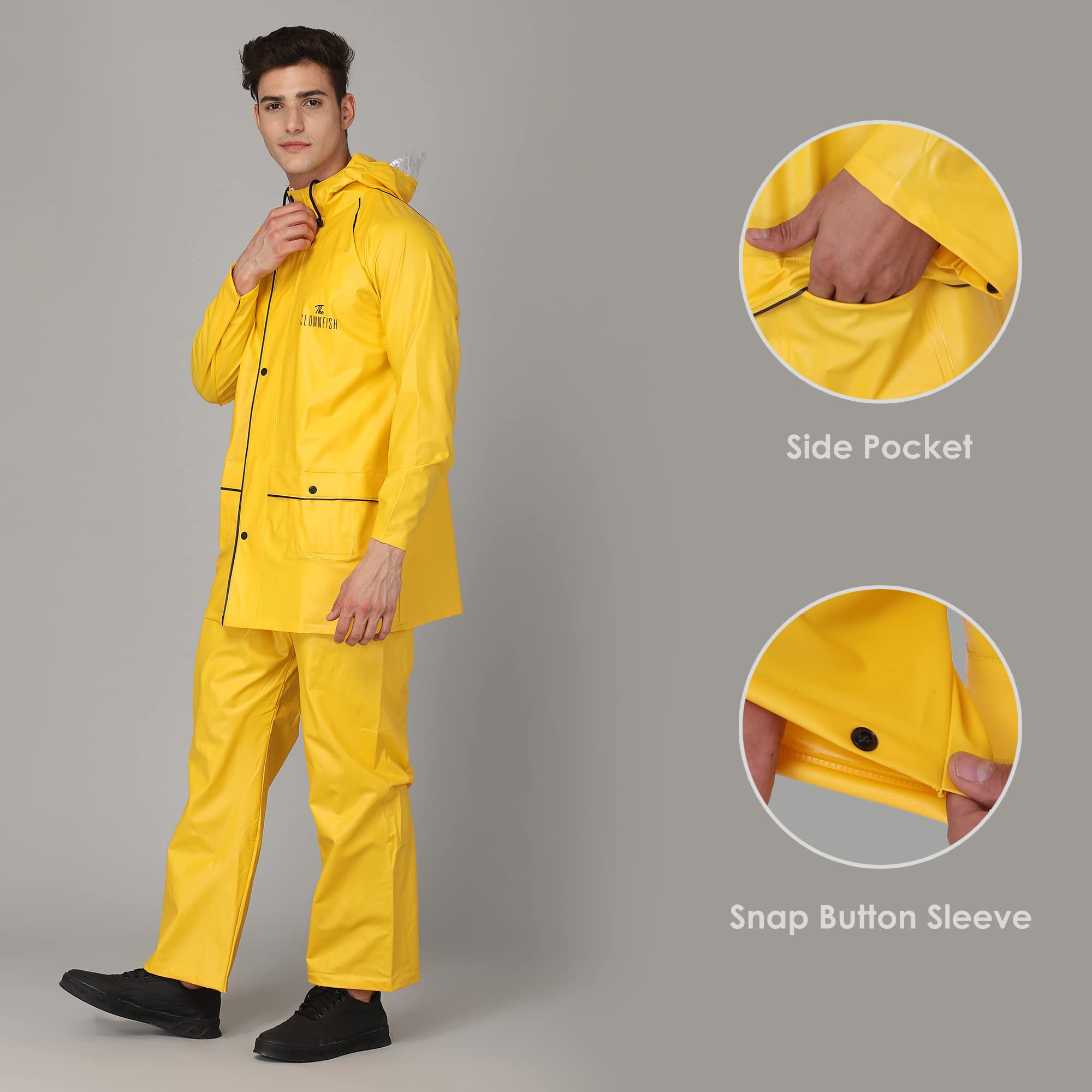 THE CLOWNFISH Rain Coat for Men Waterproof for Bike Raincoat for Men with Hood PVC Material. Set of Top and Bottom. Azure Series (Bright Turquoise, XX - view 4