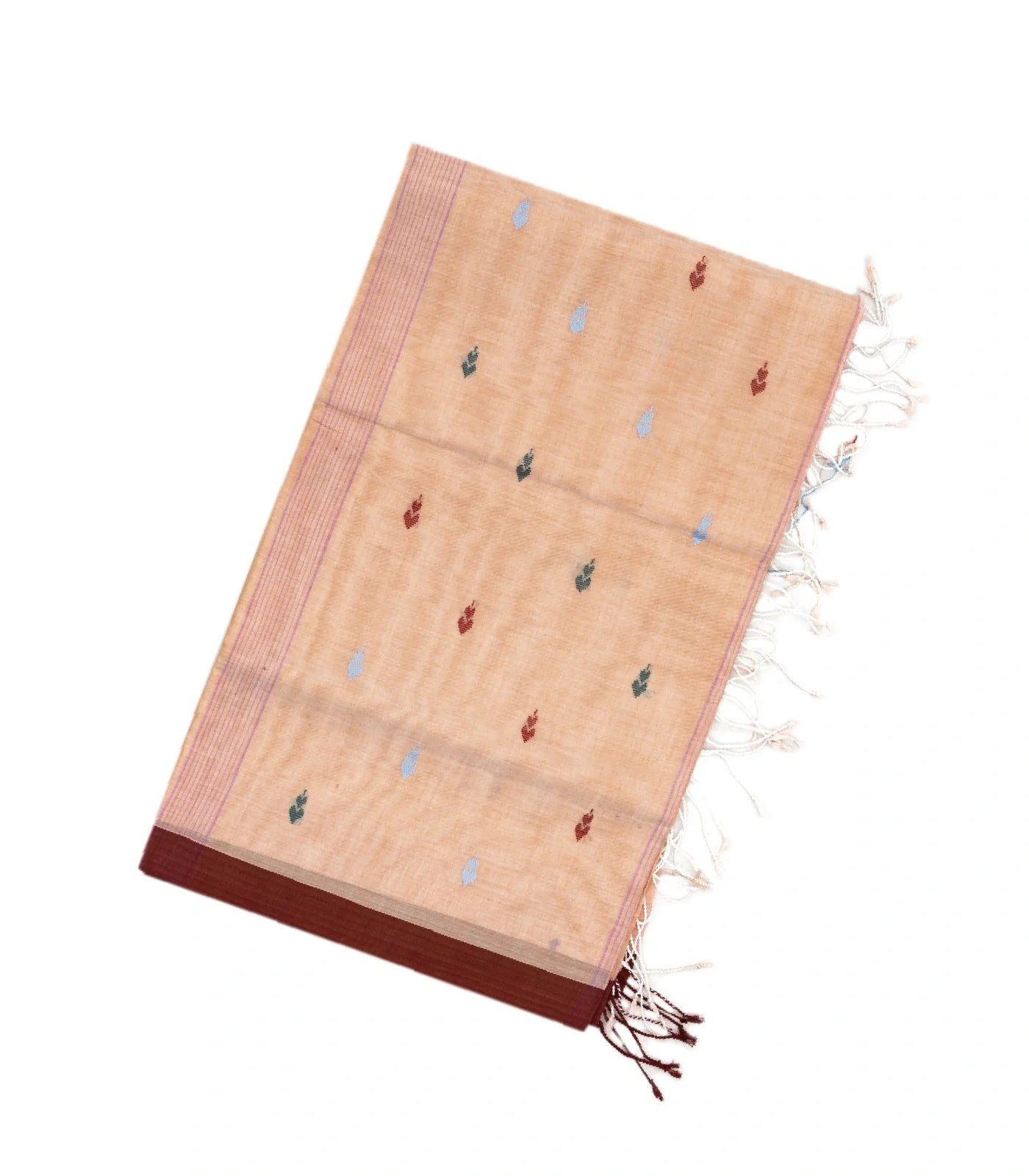 RmKV Light Peach Bengal Cotton Saree With Floral Motifs