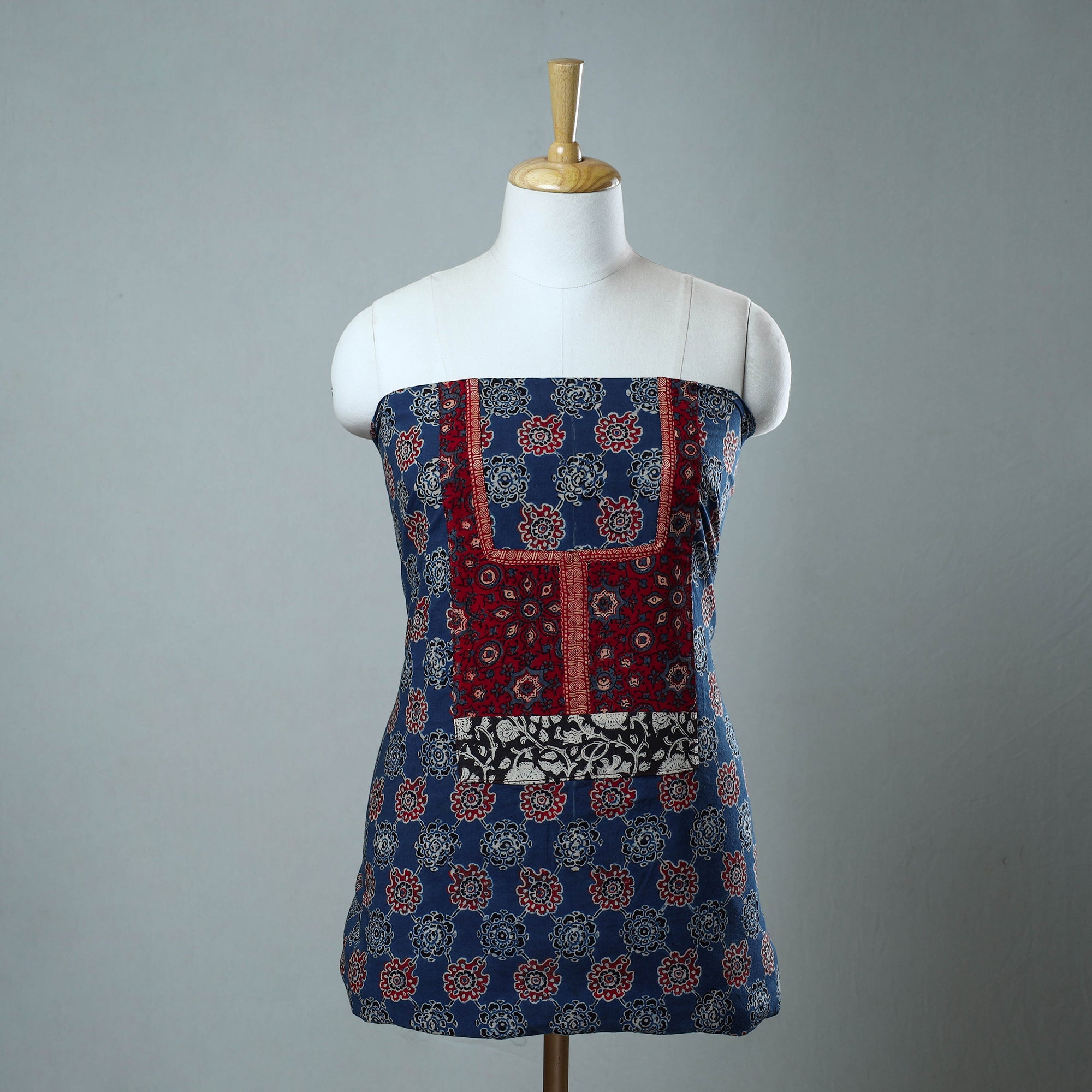 NOORI BAZAR Blue - Block Printed Cotton Ajrakh Kurta Material (2.7 meter) 18