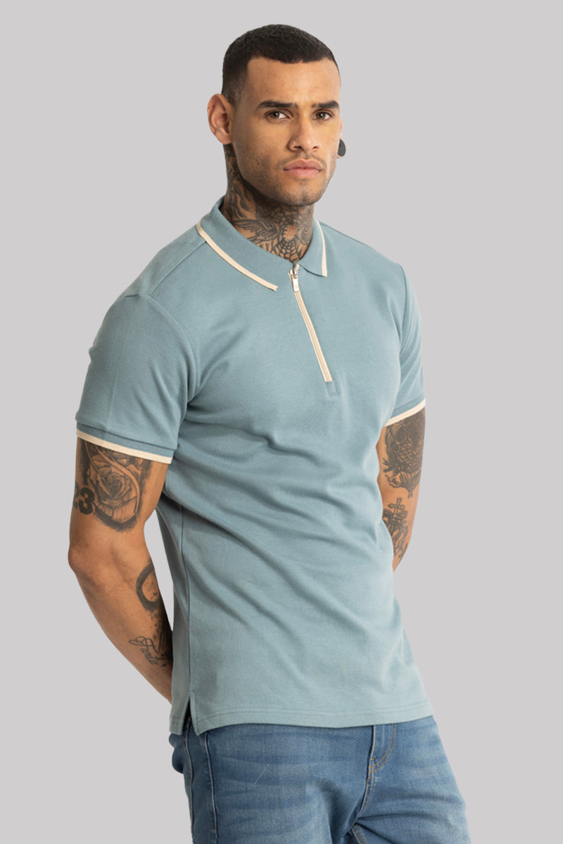 SNITCH Powder Blue Zipper Polo T-Shirt - view 5