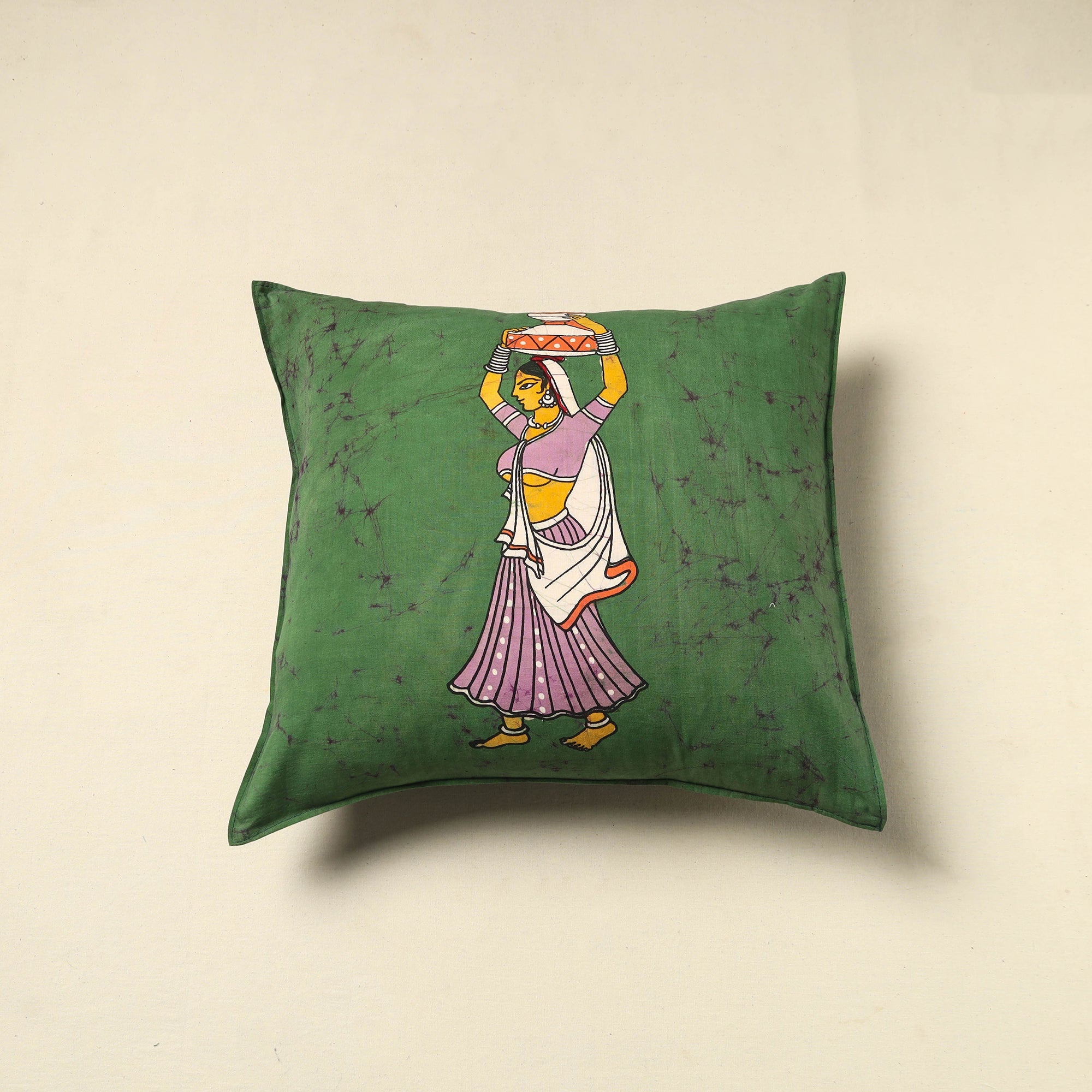 KACHCHH JI CHHAAP Pure Cotton Hand Batik Cushion Cover (18 x 18 in) 85