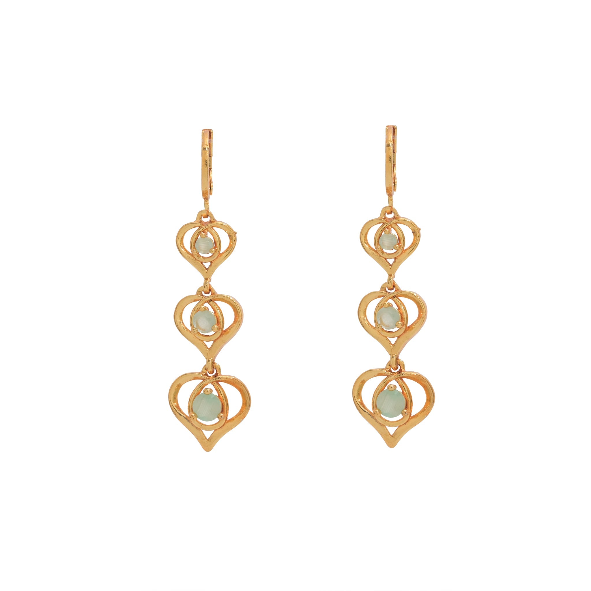 Branta Light Green Diamond Heart Shaped Drop Earrings For Women - view 2