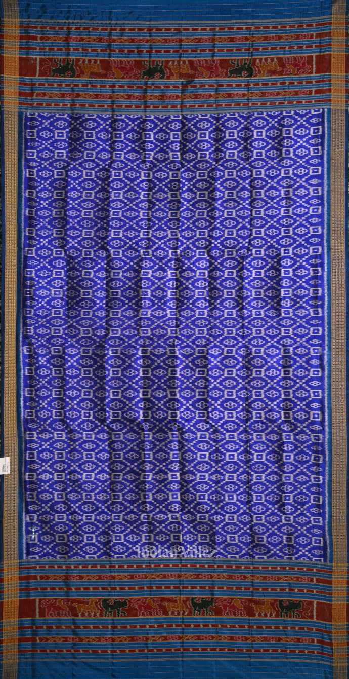 IndianVillèz Blue Pasapali Odisha Ikat Pure Sambalpuri Silk Dupatta