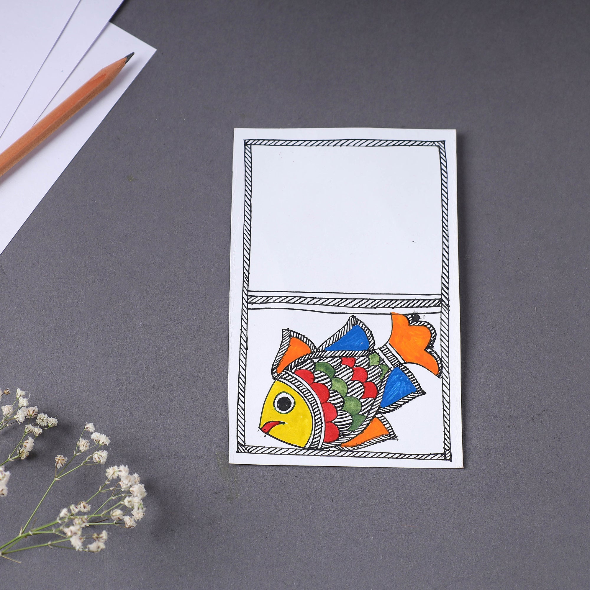 ITOKRI CRAFTS INITIATIVE Assorted - Madhubani Handpainted Post Card (3.5 x 5.5 in)