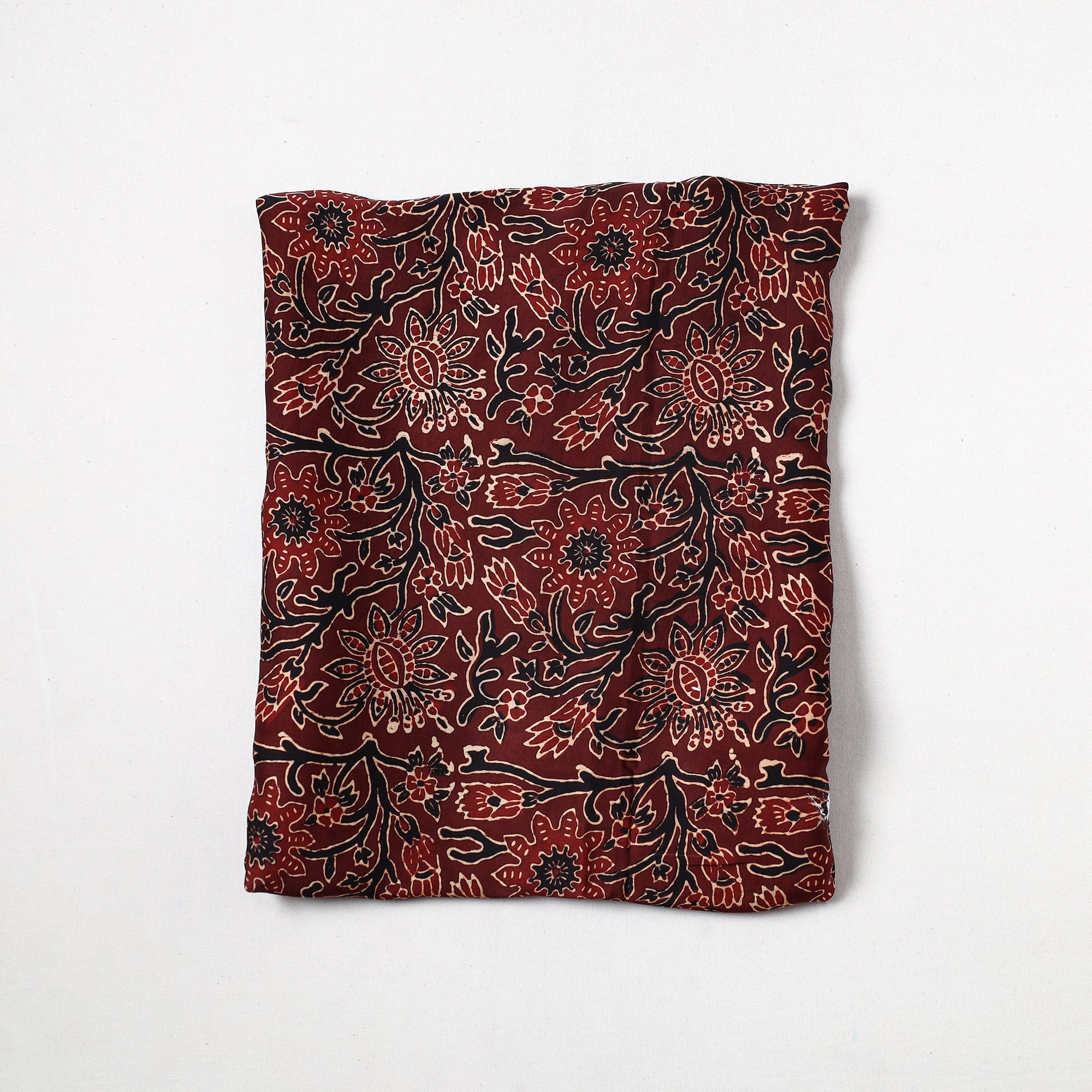 RIYAZ ABDULMAJID KHATRI - AJRAKH Brown - Ajrakh Hand Block Printed Modal Silk Precut Fabric 32