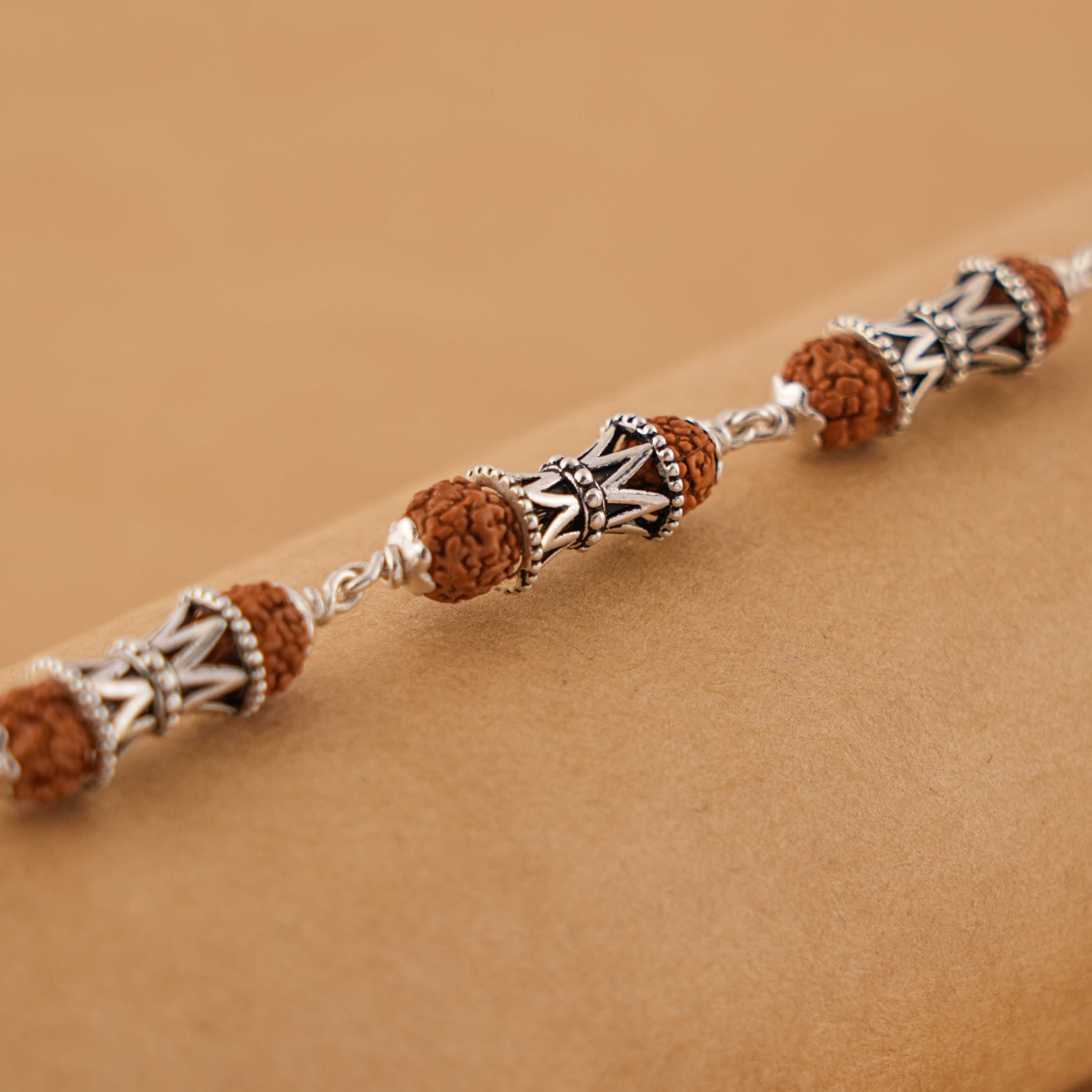 Prinjal Jewellers Rudraksha Silver Damaru Bracelet
